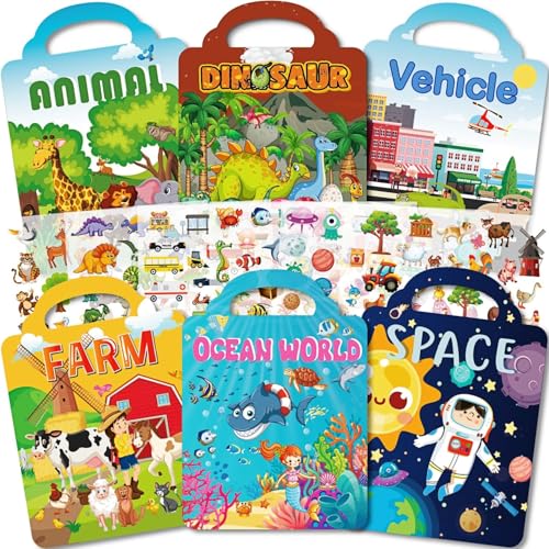 Aannanl Gommettes Enfants 2 3 Ans, 6 Livres d'autocollants Réutilisables Pour Enfants, Livres d'activités Pour Garçons et Filles - Ferme + Animaux +...