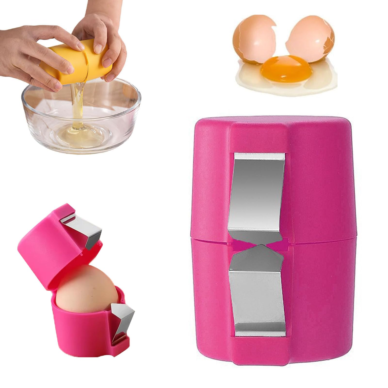 Egg Shell Opener, Egg Cracker Tool for Raw Eggs, Hard Boiled Egg Peeler, Portable Egg Shell Opener Tools, Handheld Eggs Breaker, Stainless Steel Eggshell Breaker Egg Shell Cutter Kitchen Gadgets(Pink)
