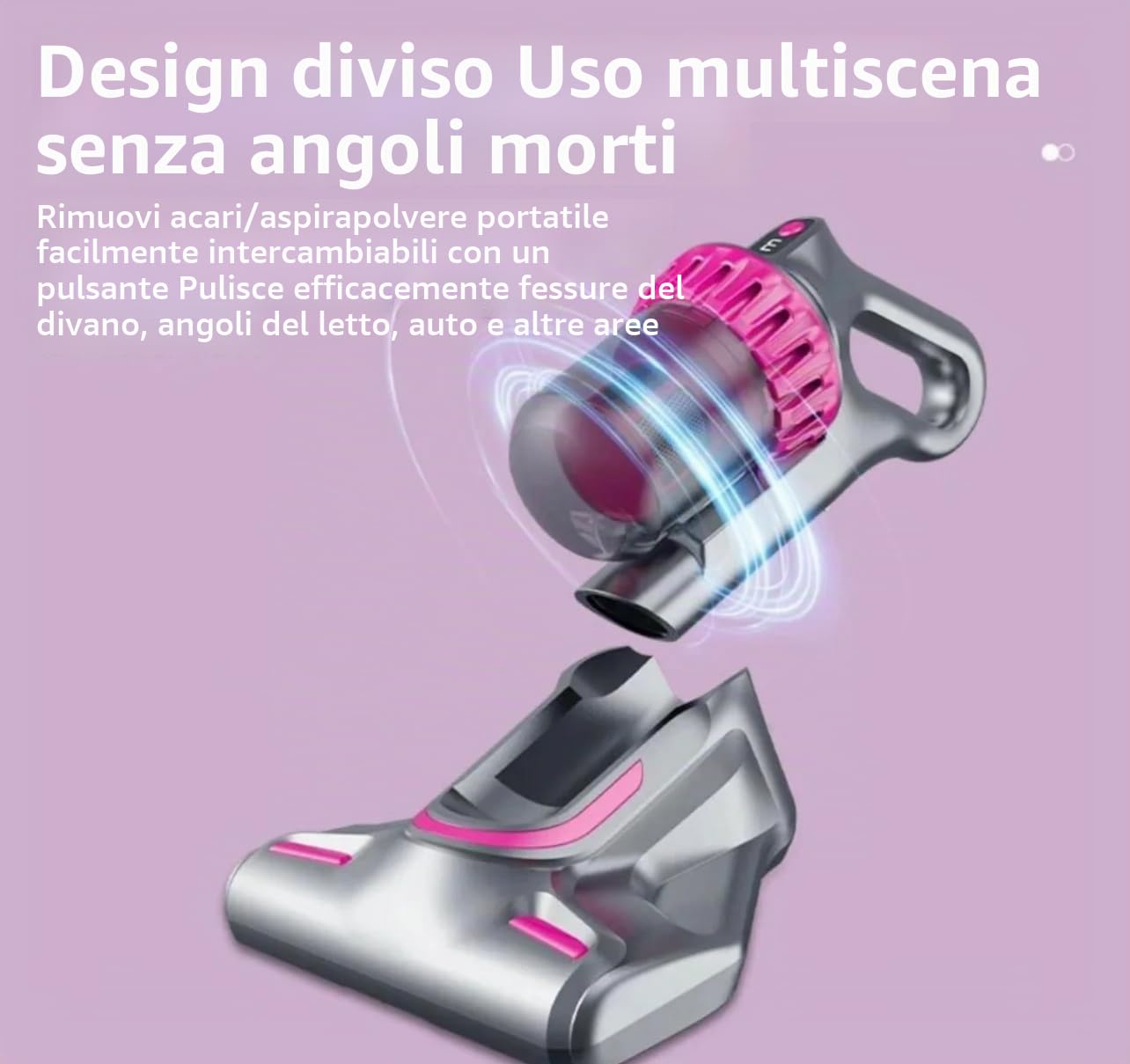 Generico Aspirapolvere Senza Fili 2-in-1 con Aspirabriciole Portatile, Scopa Elettrica Ricaricabile Potente e Leggera, Grigio e Rosa