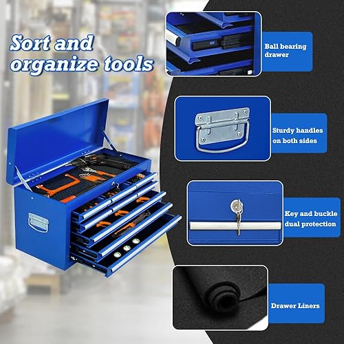 Miniatura 4 de Cofre de herramientas de 13 cajones con ruedas, armario de almacenamiento de herramientas de gran capacidad con caja de herramientas superior