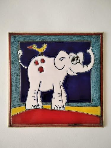 Miniatura 7 de Funny tile with elephant, Pottery wall tiles, Decorative tile, Gift for kids, Kids room tile