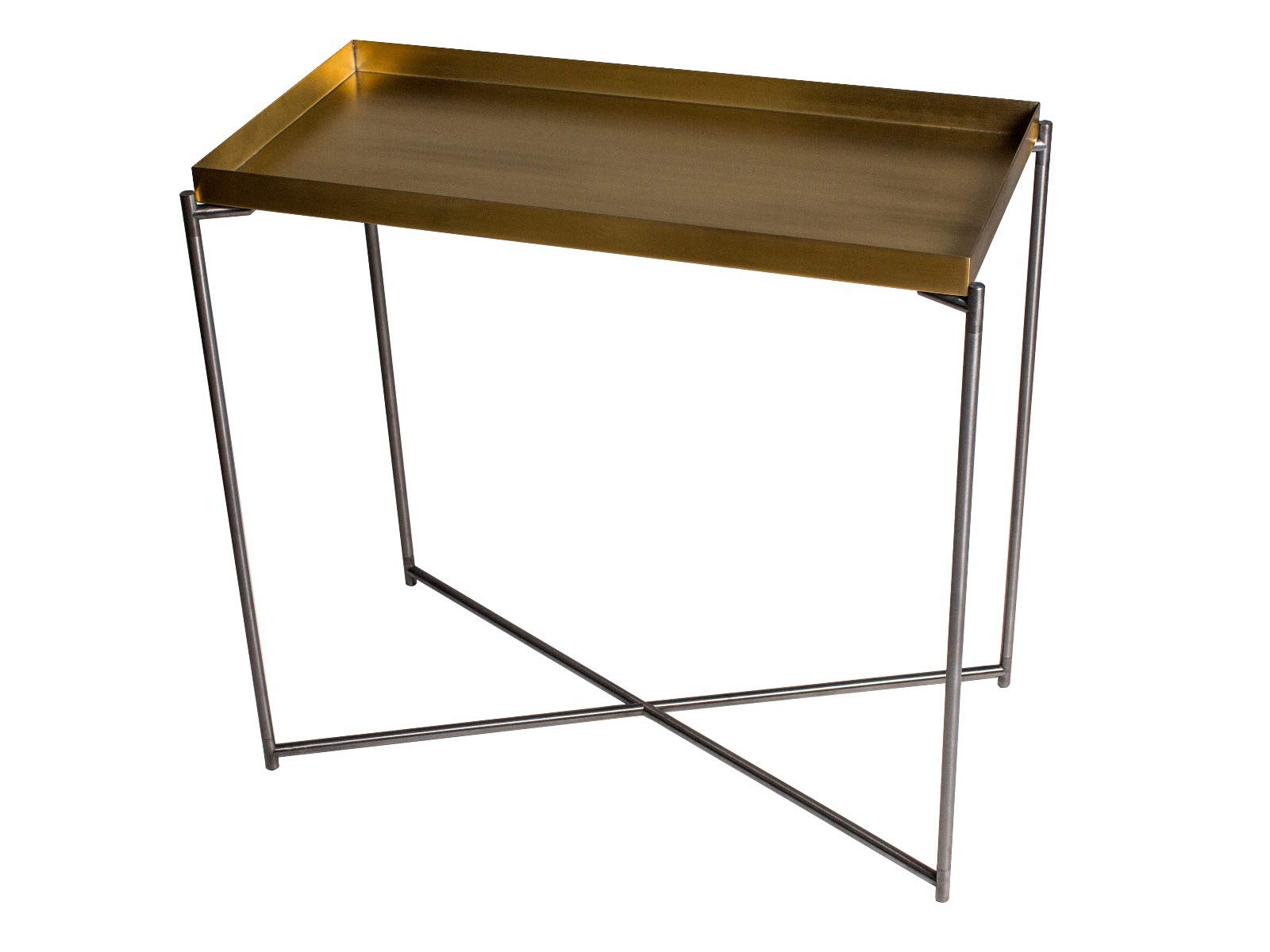 GillmoreSPACE Small Tray Top Console Table - Brass Tray & Gun Metal Frame