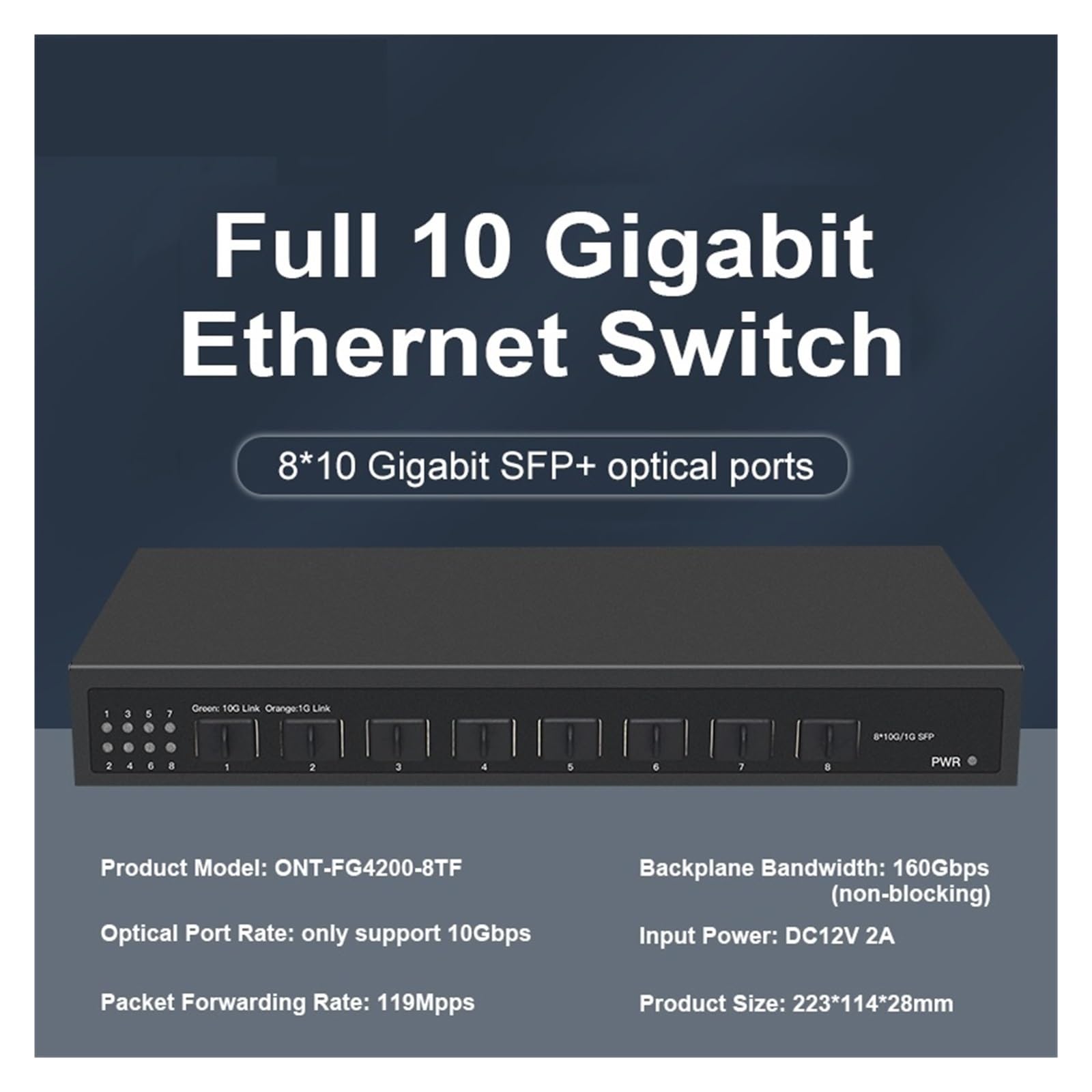 Switch di rete Ethernet desktop non stito a 8 porte 10G SFP+ completo