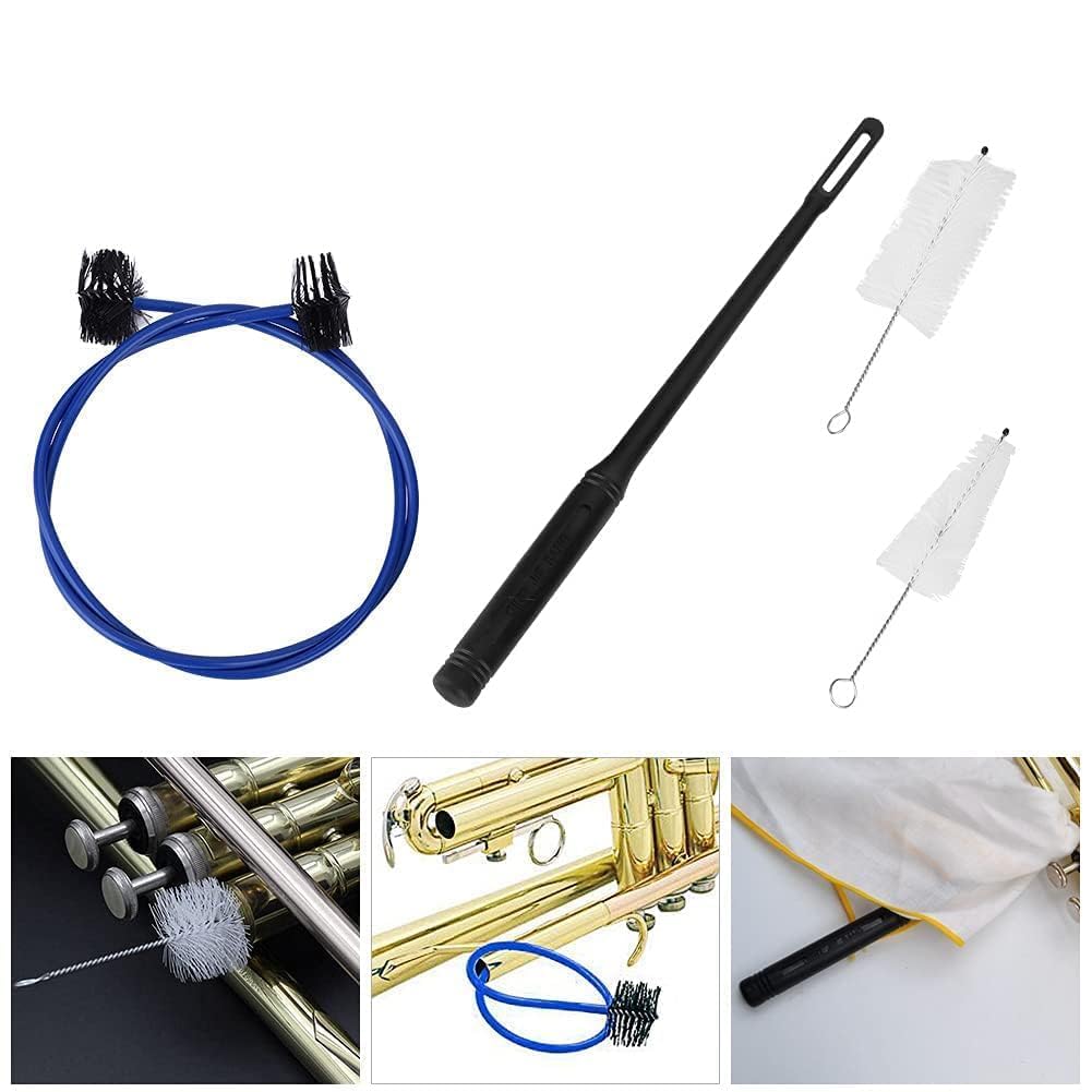 Kit de Limpieza para Trompeta, 4 Pzs/Set Cepillo Serpiente para Boquilla Cepillo Flexible para Válvula con Varilla Limpieza Kit de Limpieza y Mantenimiento para Instrumentos Musicales de Corneta