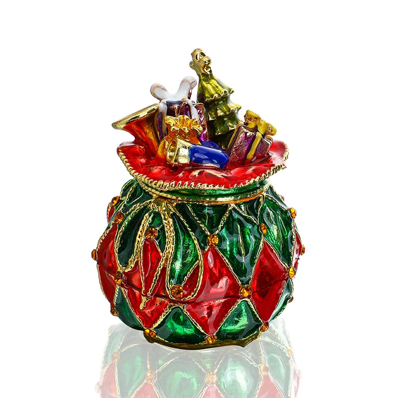 YU FENG Christmas Ball Trinket Box Hinged Jeweled Enamel Jewelry Ring Box