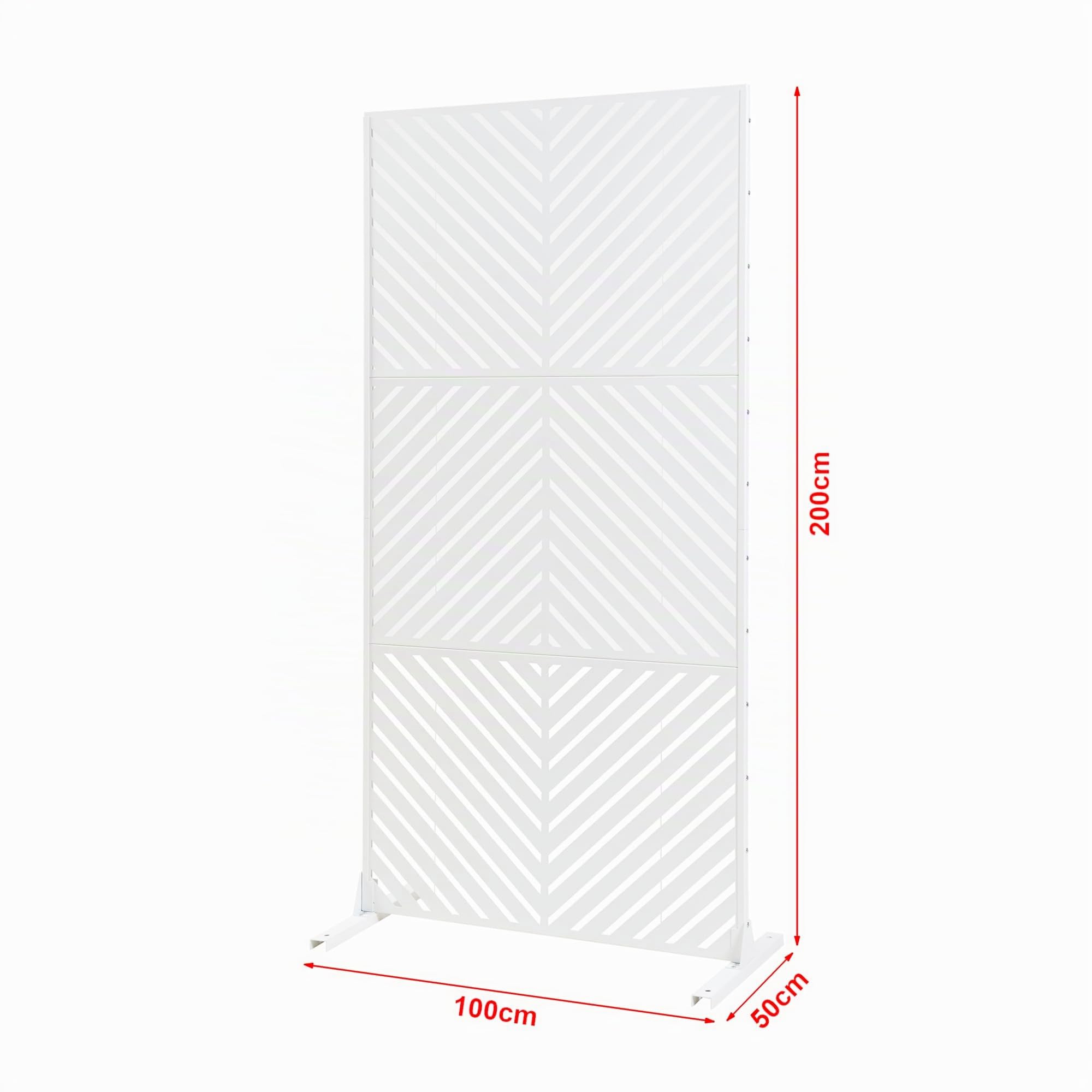casa.pro Separador de Ambientes Kekan Diseño de Rayas Diagonales Biombo Tabique para Interior (Hogar y Oficina) Estable Resistente Acero Galvanizado 200 x 100 x 50 cm - Blanco