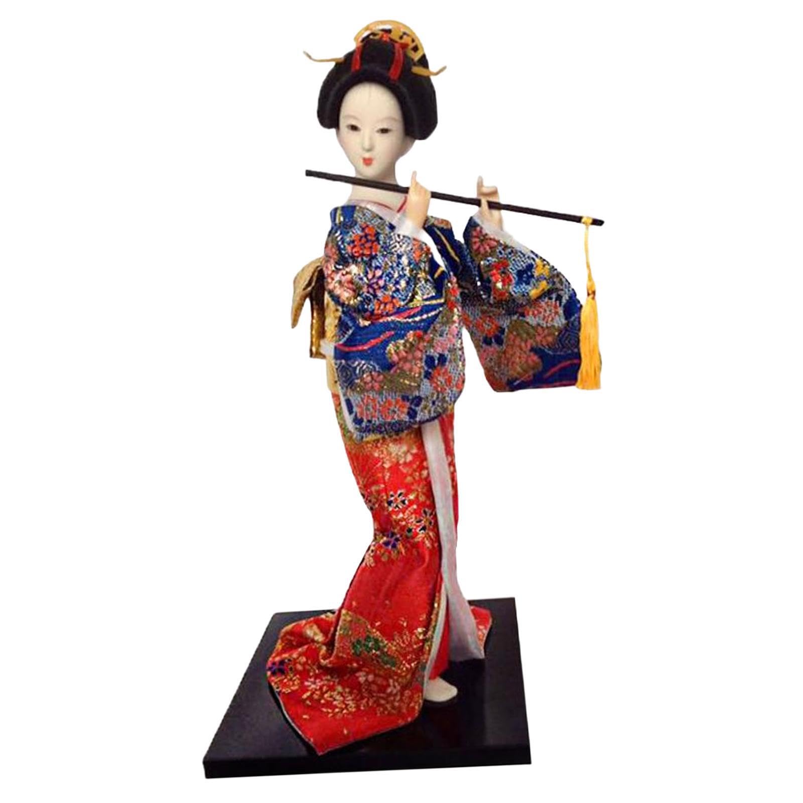 LIXSAZSE 12inch Geisha Collectible Elegant Figurine Ornament Exquisite Handicraft Decoration Full Of Artistic Breath. Ethnic Japanese Geisha Dolls Kimono Dolls, Blue and Red, Height 30cm