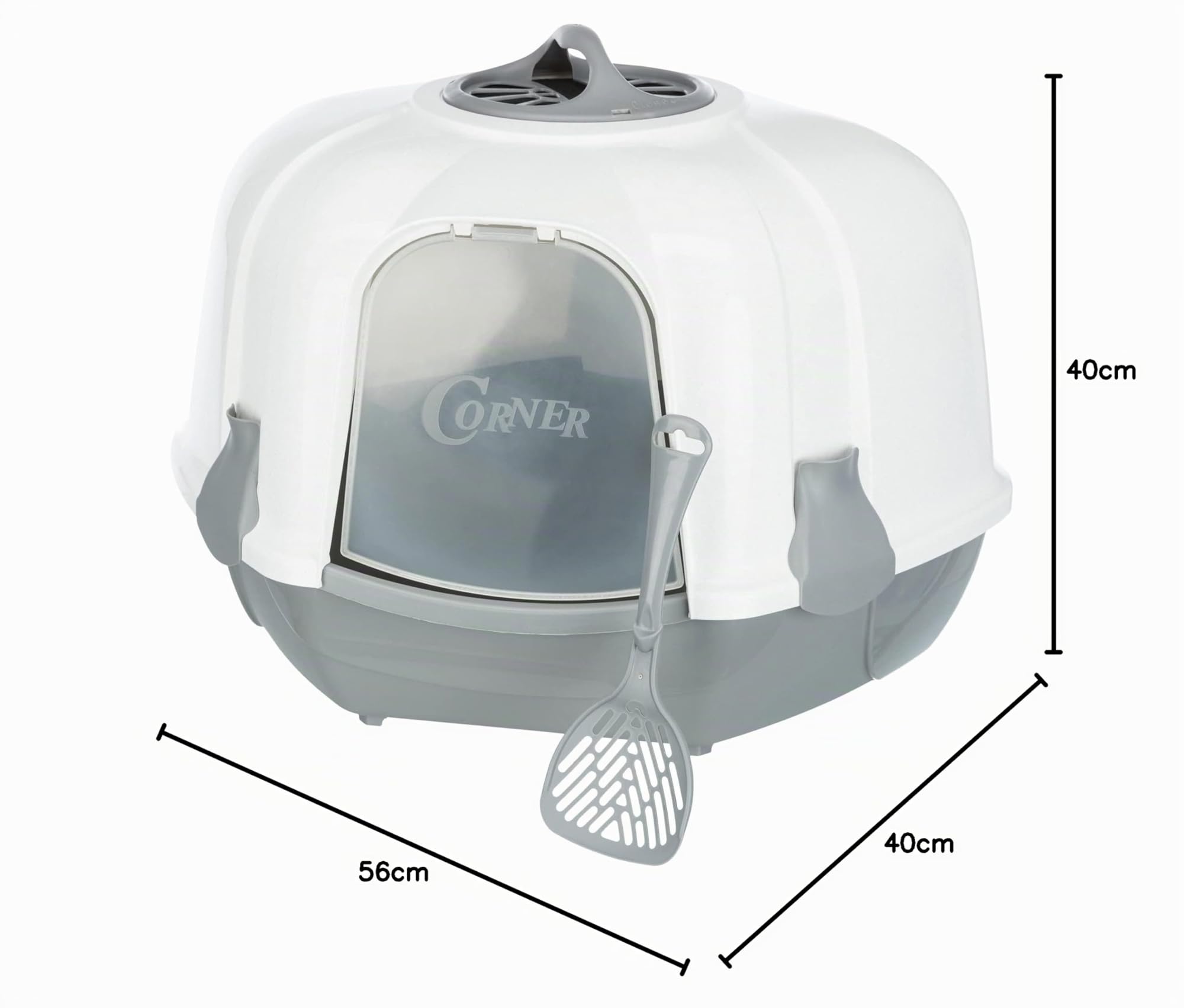 TRIXIE Bac à litière d'angle Maro pour chat – Gris/granit – 60 × 43 × 52 cm