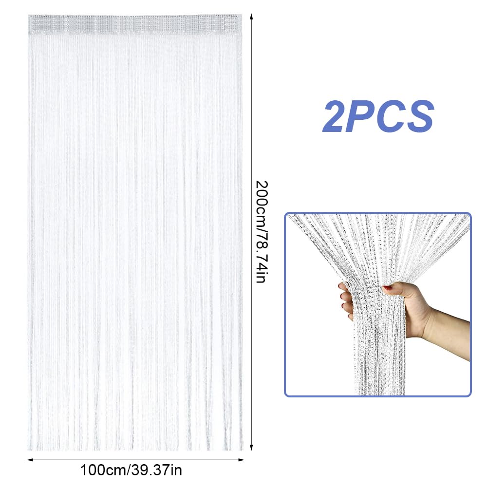 String Curtains, White, Set of 2, 100 x 200 cm, Thread Curtains