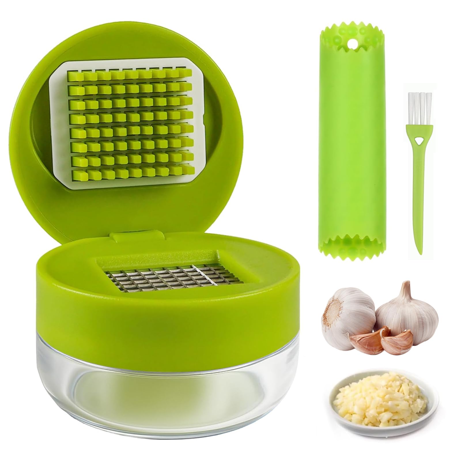 Presse-Ail 304 Inox Set de Coupe Ail Garlic Press, Écrase l'Ail et le Gingembre