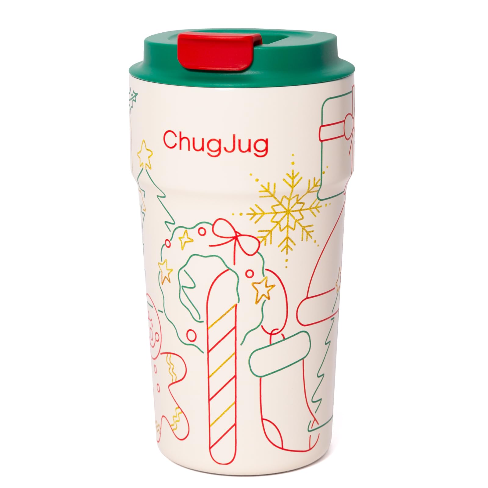 Taza de café de viaje de Navidad de 16 onzas con revestimiento de cerámica, tazas de café aisladas a prueba de fugas con tapa, vaso de café de acero inoxidable al vacío, taza reutilizable para
