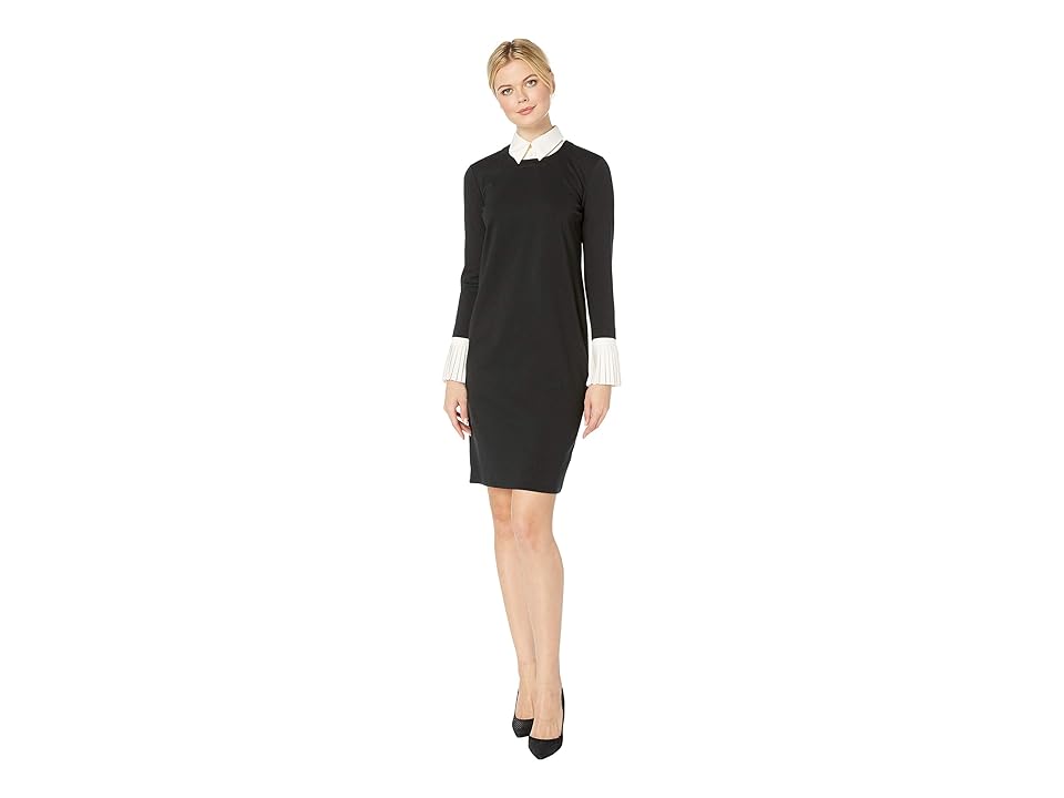 

LAUREN Ralph Lauren Layered Ponte Shift Dress (Polo Black/Mascarpone Cream) Women's Dress
