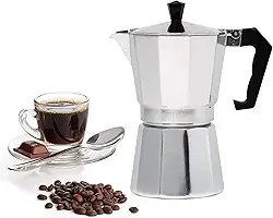 Cafeteira Italiana Moka Alumínio Polido Durável Prata 300ml ou 6 xícaras Café Expresso Válvula de Segurança Design Clássico