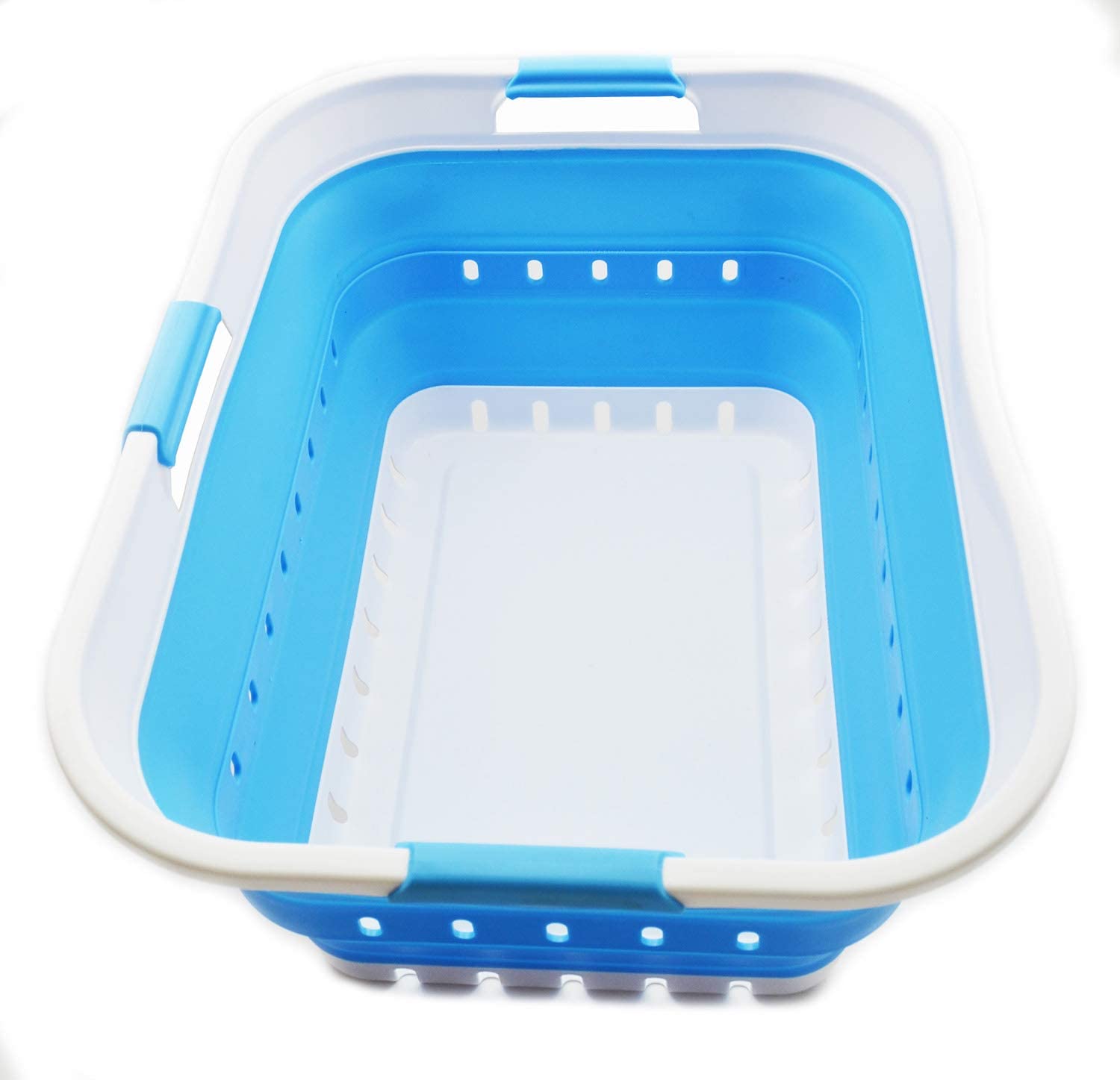 Sammart 36l Panier À Linge Pliable Plastique 3 Poignées - Ovale