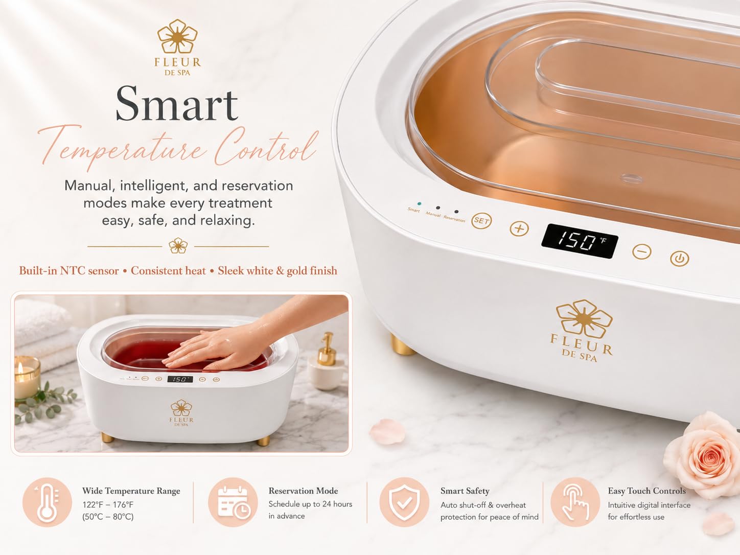 fleur de spa - Macchina per cera di paraffina per mani e piedi, scaldacera di paraffina da 4000 ml, con timer automatico e mantenimento al caldo, include 1,8 kg di cera per trattamenti spa (paraffina