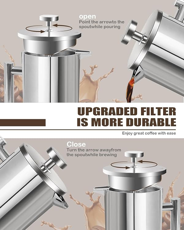 LRYYBTI French Press Coffee Maker, Stainless Steel Coffee Press with scale lines (Silver, 17 OZ) by LRYYBTI - Image 5