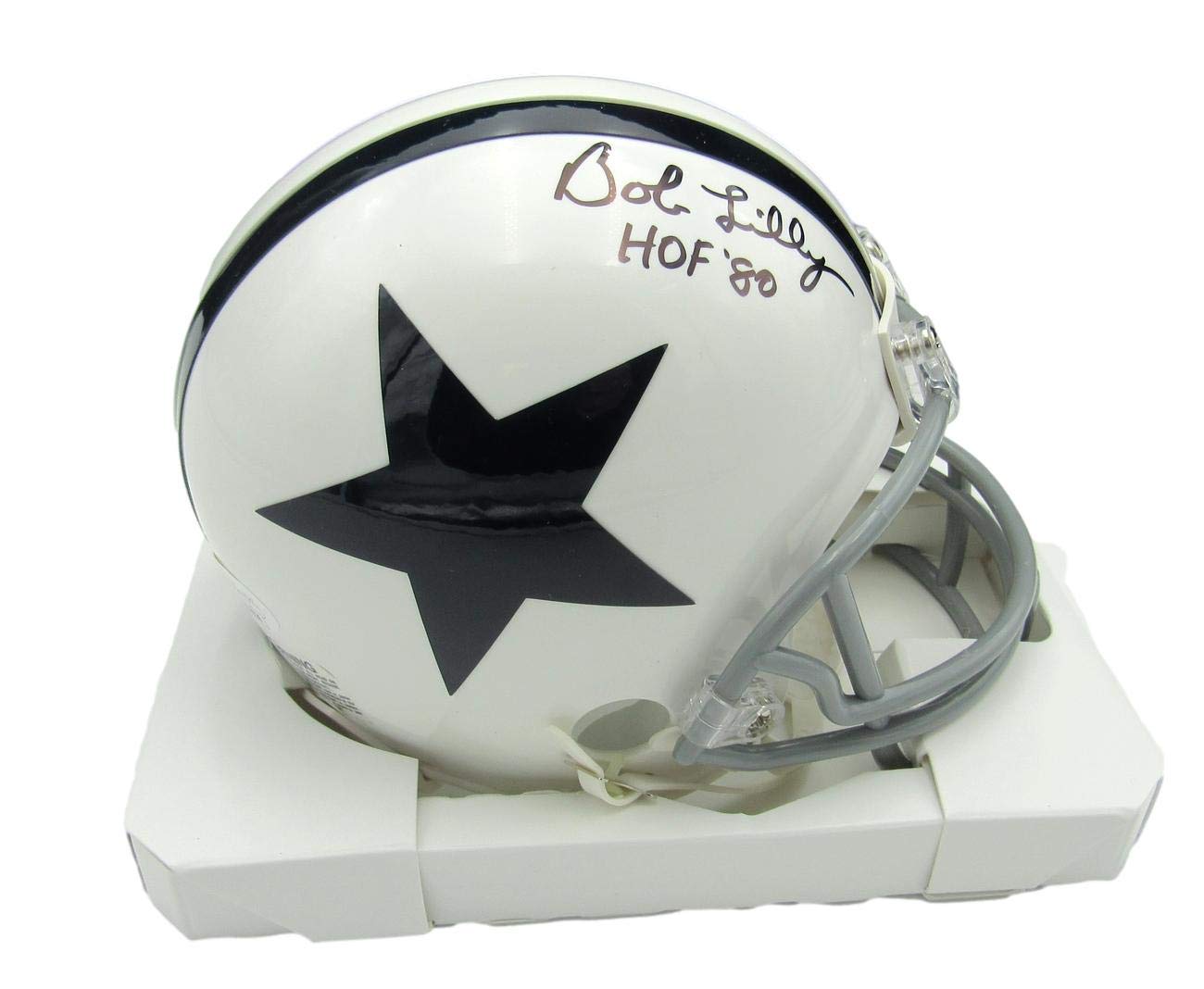 Bob Lilly HOF Signed/Inscribed Cowboys Throwback Mini Helmet JSA Witness 156421