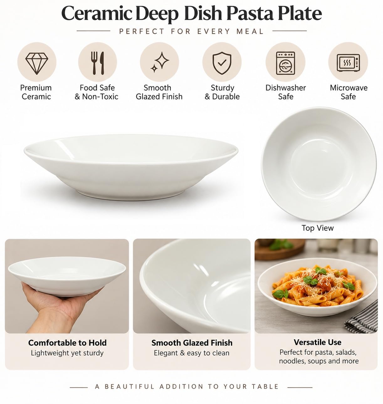 IndusBay 9 Inch Pasta Bowls - Set of 2 -4 IndusBay 9 Inch Pasta Bowls - Set of 2 -4