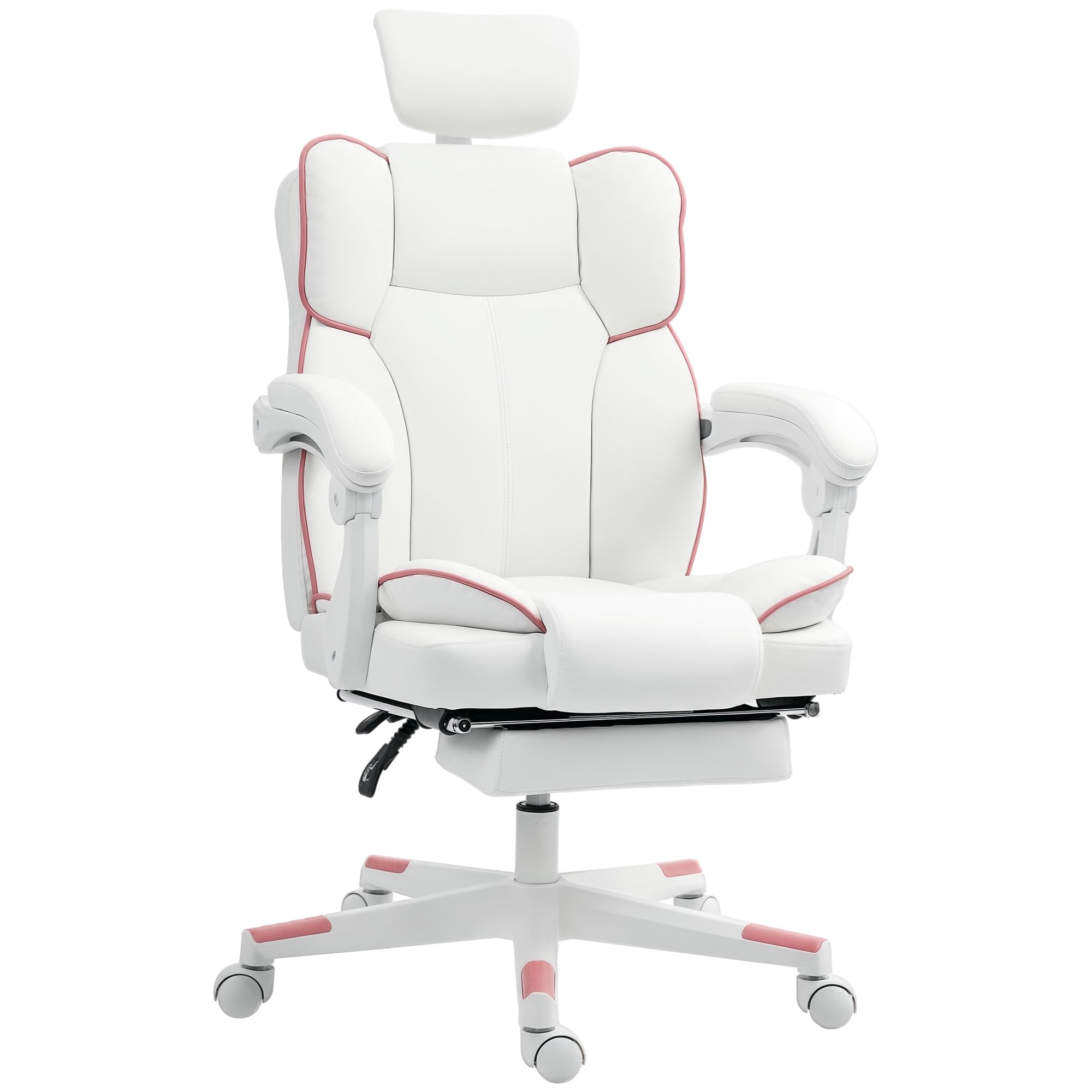HOMCOM Executive Office Chair Overstuffed PU Leather Reclining Computer Chair with Foot Rest Headrest Swivel Wheels for Home
