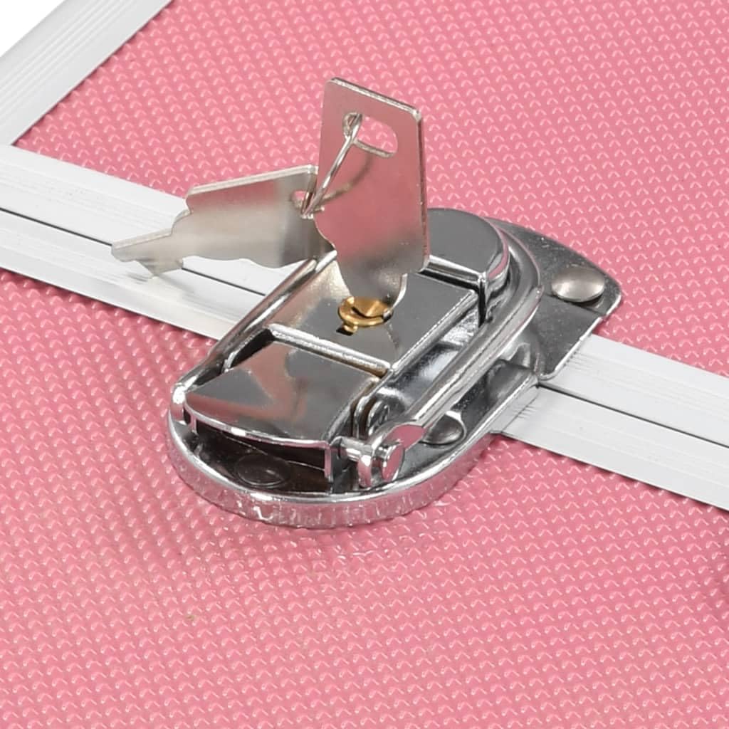 Mangloder Kosmetikkoffer 38x23x34 cm Rosa Aluminium mit ausziehbarem Oberteil, Fächern, Tragegriff, abschließbar, ideal für Reisen, Beauty, Pflege und Organisation im Badezimmer