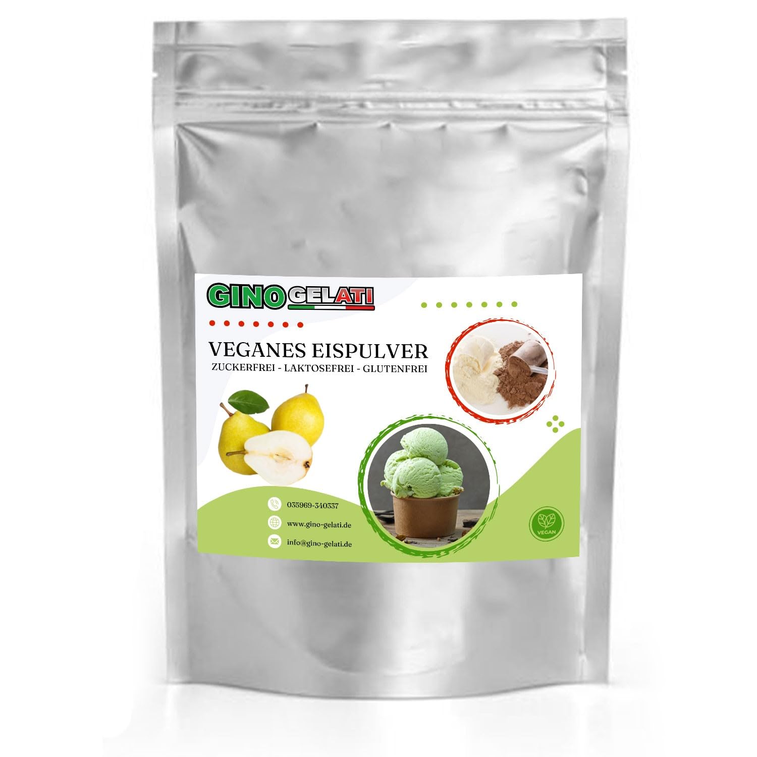 Gino Gelati Joghurt Veganes Eis Pulver Zucker-, laktosefrei, schnelle und einfache Zubereitung, mit natürlichem Aroma, Eispulver für Veganer geeignet, GMO-Frei (10 Kg, Joghurt Birne)