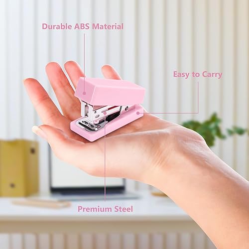 Miniatura 2 de Mini engrapadora, capacidad para 20 hojas, pequeñas y lindas engrapadoras para escritorio con 2000 grapas, sin atascos, engrapadora de escritorio de