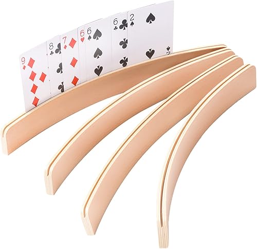 Miniatura 1 de GSE - Soporte para cartas de juego, bandeja de madera para adultos y personas mayores, estantes curvados de madera para cartas de juego para puente,