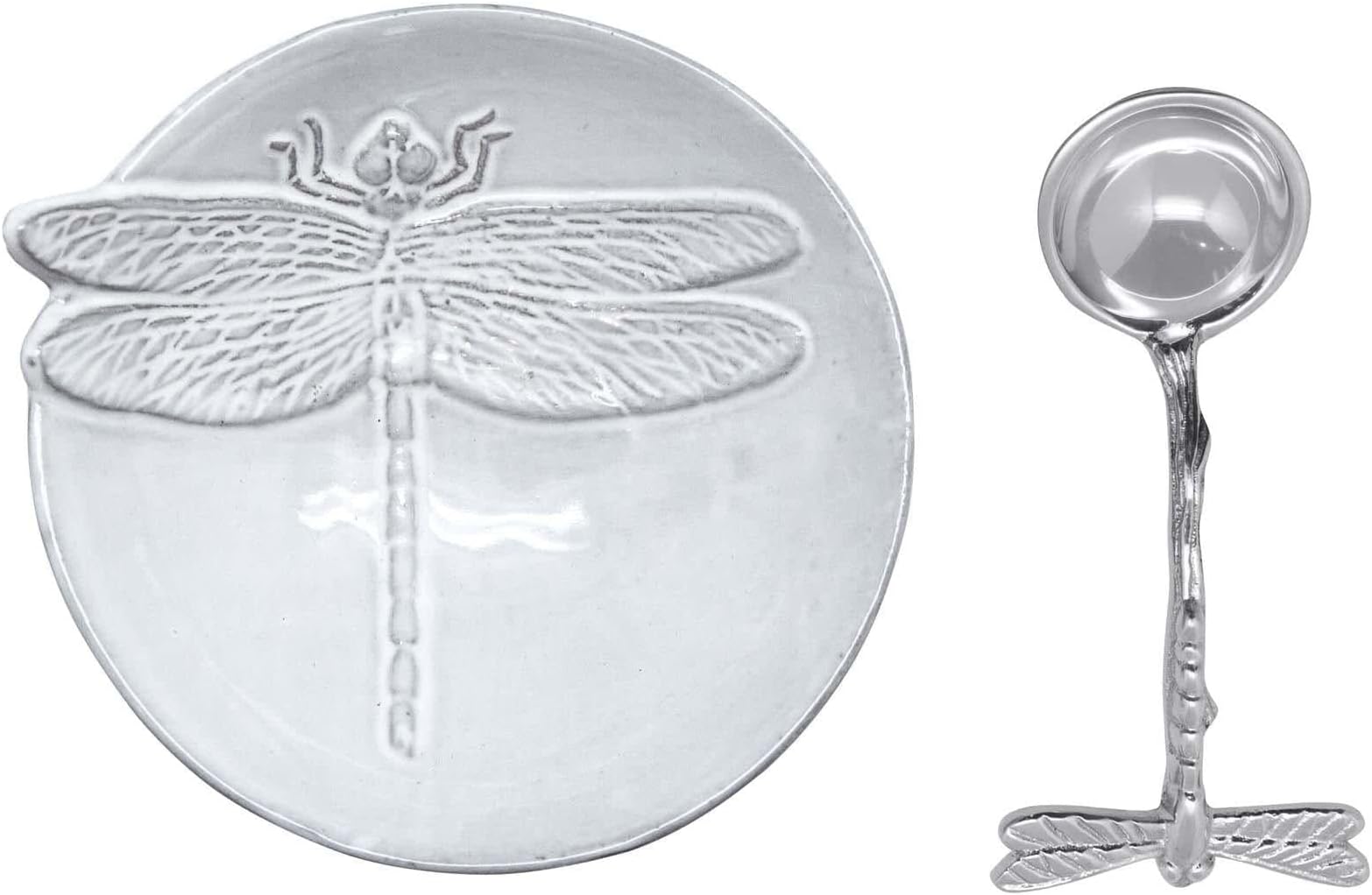 Mariposa Ceramic Canape Plate with Dragonfly Spoon, Grey, Large
