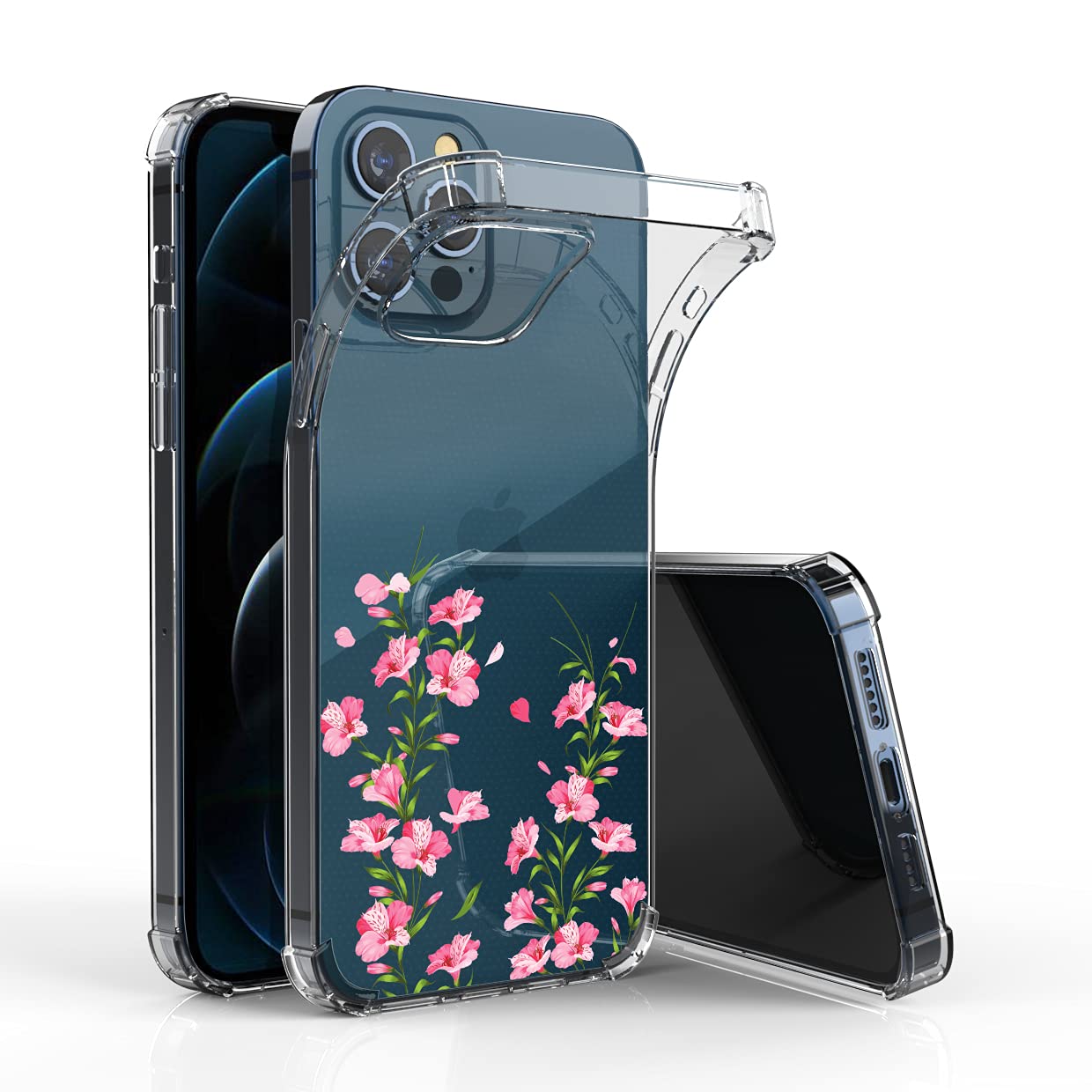 VVUPICCompatible with iPhone 12 / Pro 6.1" Flower Magsafe Case, Reinforced Bumper Shockproof Protective TPU Cover - Azalea