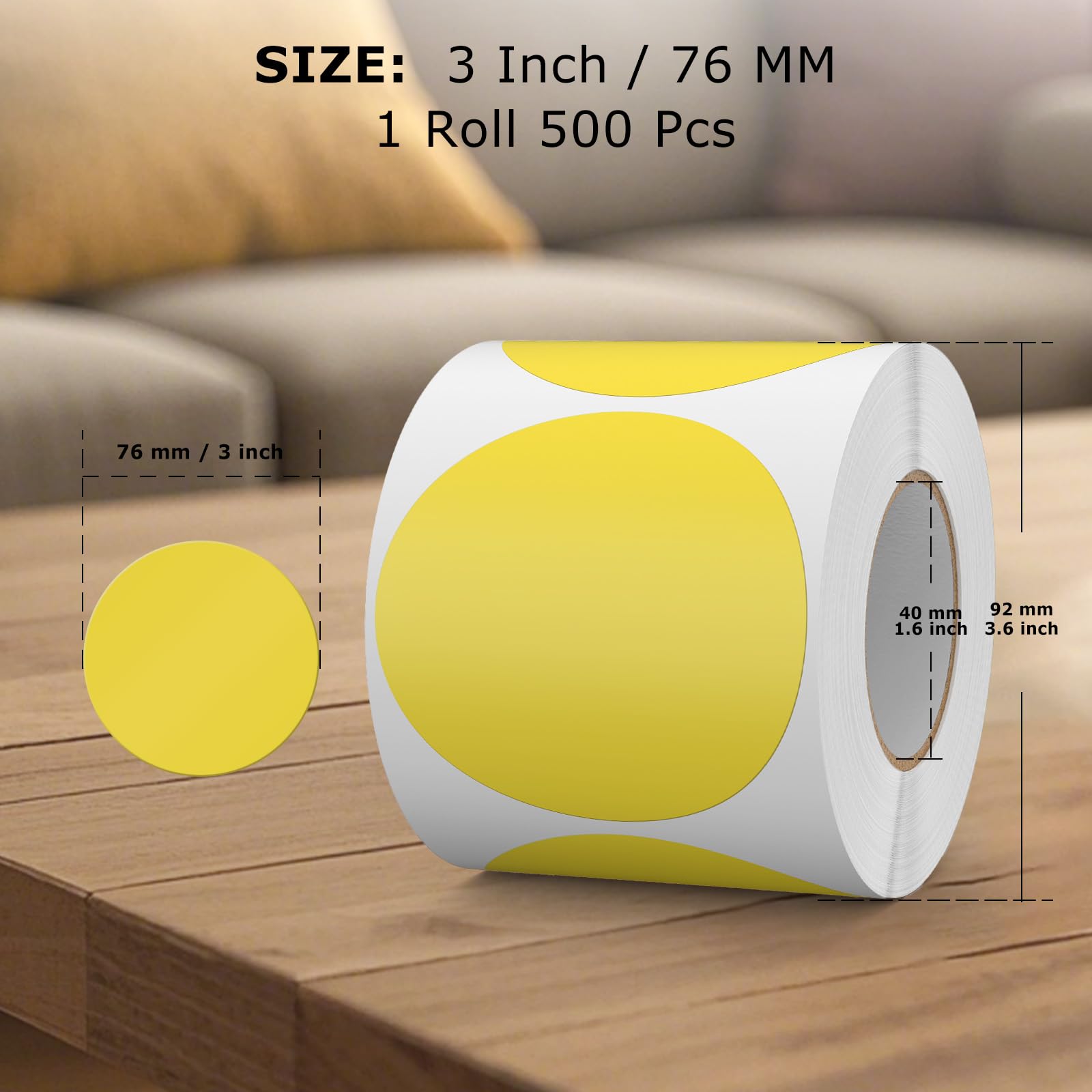 FINDAT 500PCS Yellow Round Labels 76mm Colour Coding Circle Stickers Vinyl Removable Waterproof Name Tags for Moving Box Floor Warehouse - Image 2