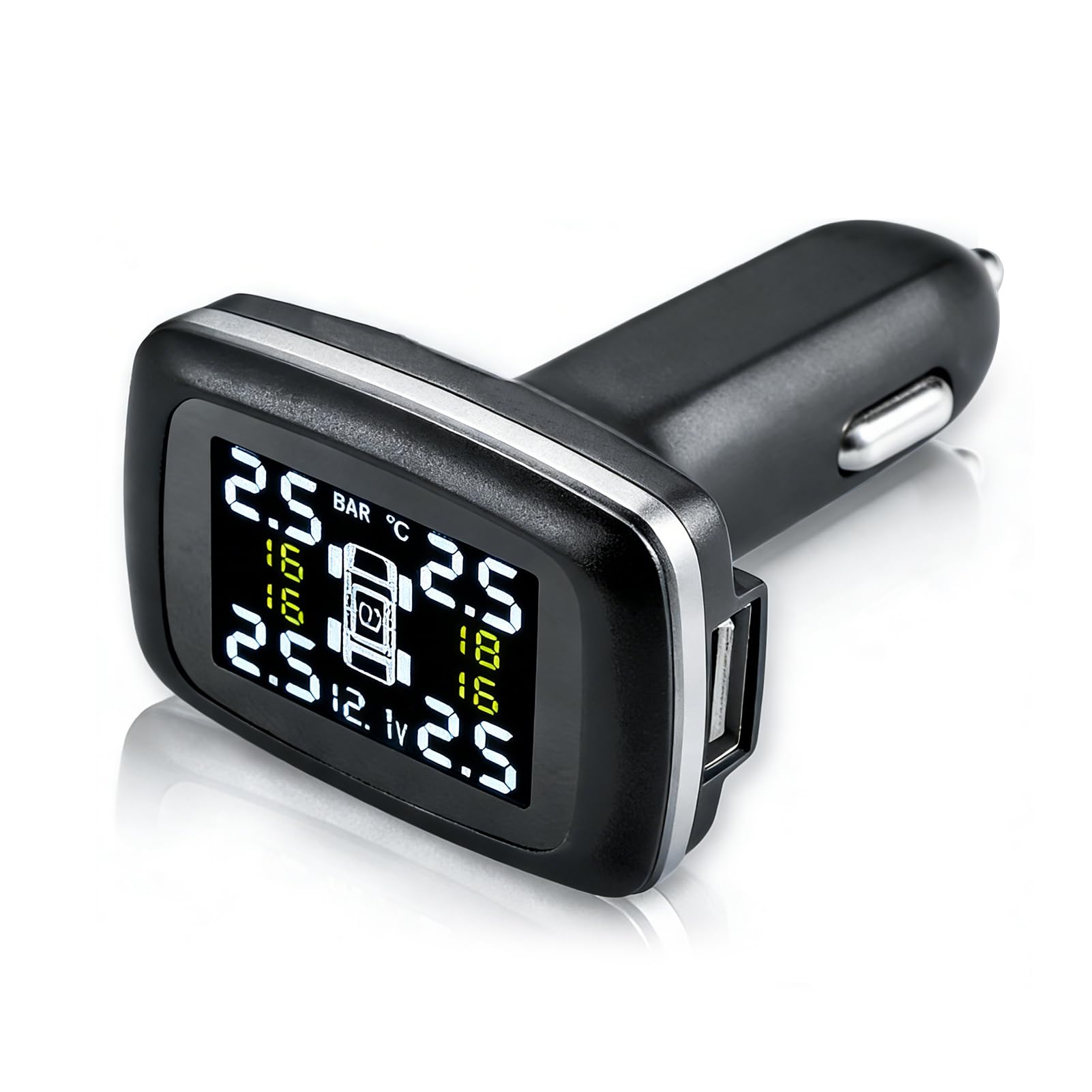 TPMS-Reifendruckkontrollsystem, Auto-TPMS-Reifendruckkontrollsystem, Zigarettenanzünder Mit 4 Externen Sensoren Für Auto, Wohnmobil, SUV