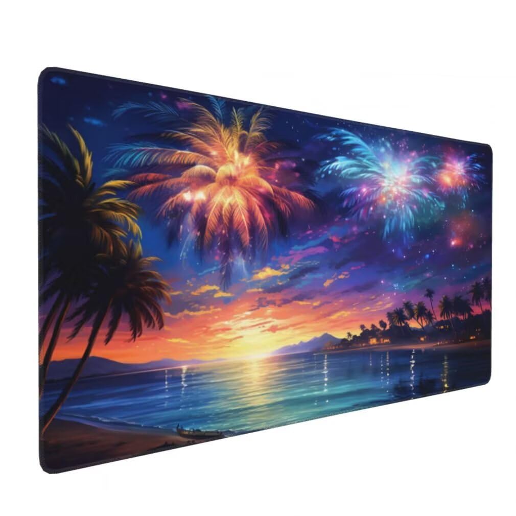 Alfombrilla Raton XXL 1200 x 600 x 3 mm, Mouse Pad Grande Gaming, Alfombrilla de Raton Mar Mousepad Lavable Desk Mat para Juegos Y Oficina, Impermeable y Antideslizante (Fuegos Artificiales) -MP1569