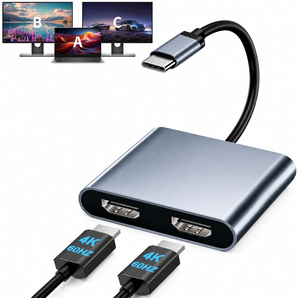 Amazon | USB C デュアル HDMI 変換アダプタ ハブ Type C マルチ