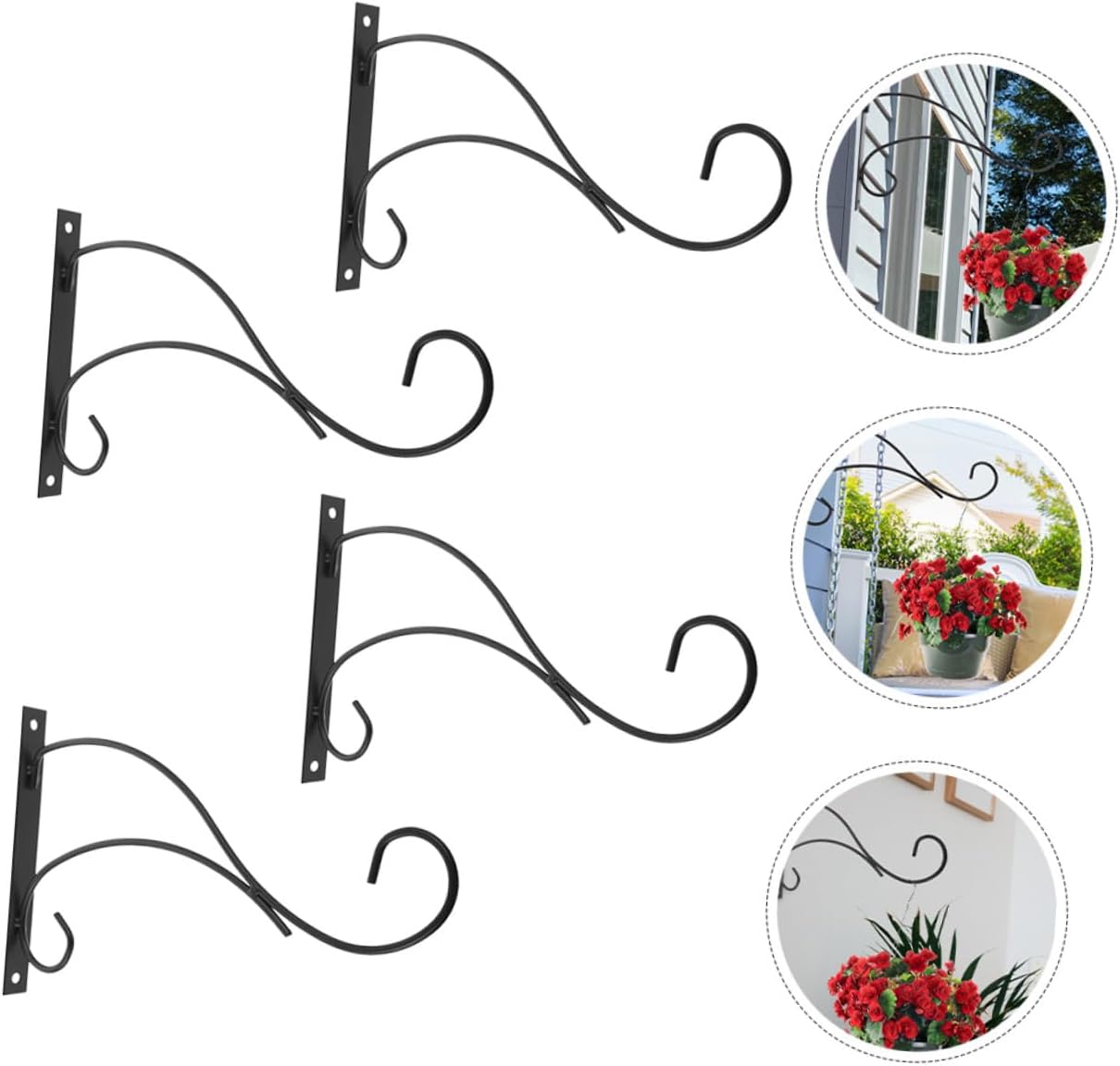 Garneck 4pcs Iron Wall Hanging Planter Brackets for Garden and Bird Feeder, Decorative Metal Plant Hooks with Screw Mounts, Indoor and Outdoor Flowerpot Hanging Rack