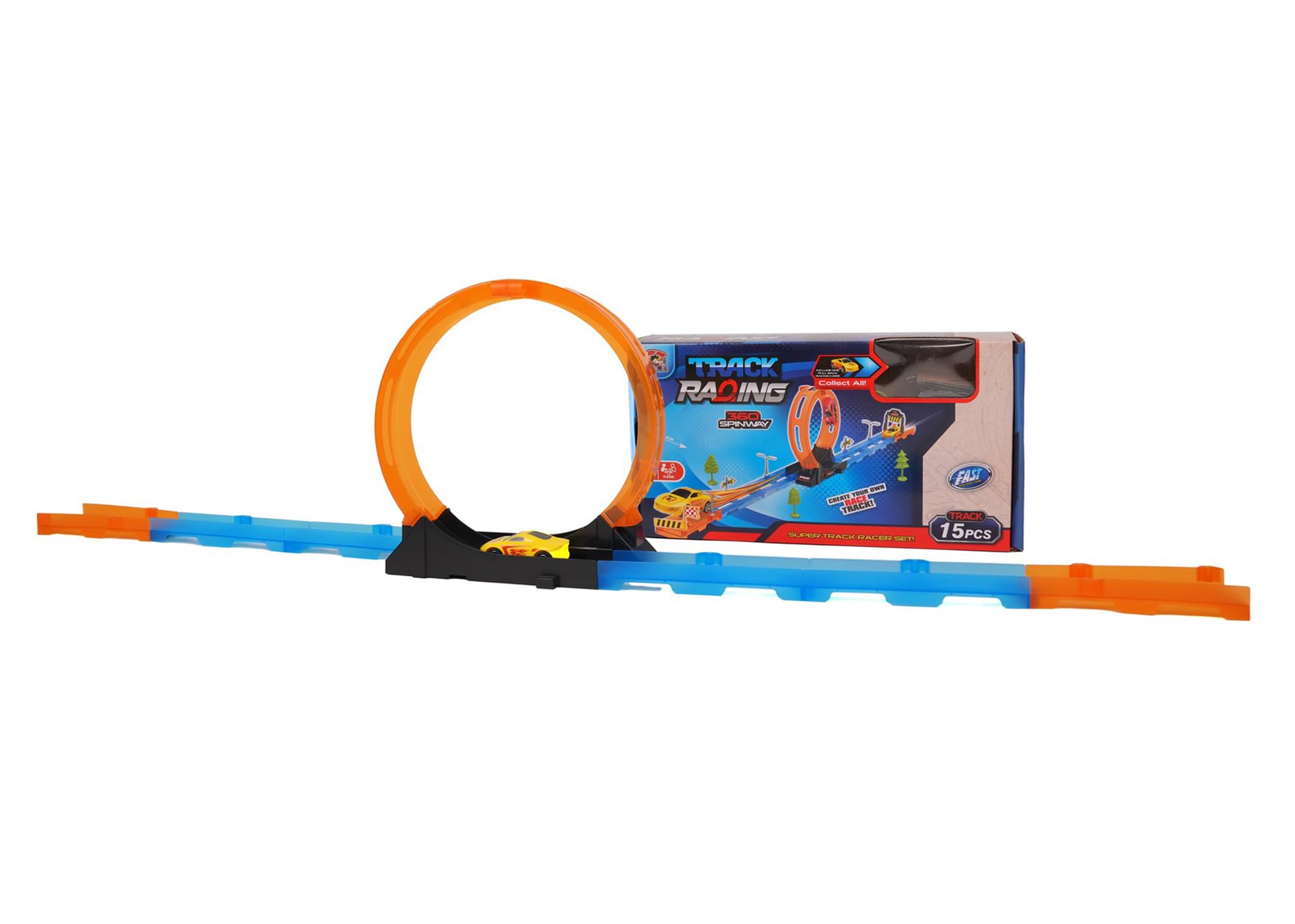 Trackset Loop Track Car Racing Set with 1 1:64 Scale Pull-Back Car Race Set 15pc Track Set Multiplayer Playset