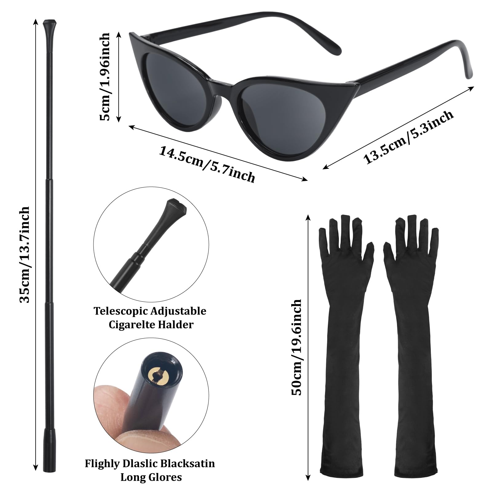 Set di 6 Accessori da Donna Anni '20, Costume da Audrey Hepburn, Accessori per la Colazione da Tiffany, per Halloween e Cosplay