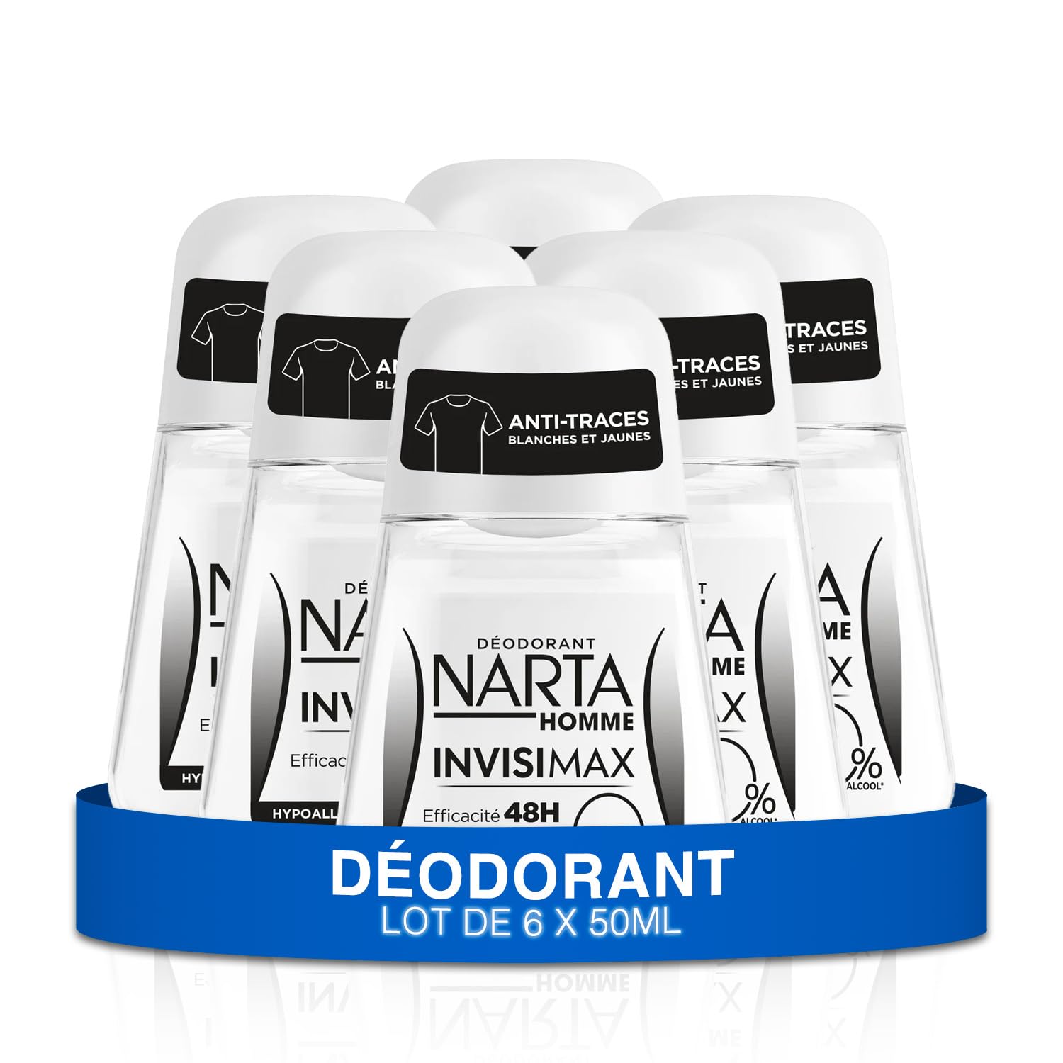 Narta - Deodorante da uomo a sfera - Invisimax Efficienza 48h Senza Alcol Ipoalergenico - Confezione da 6 x 50ml