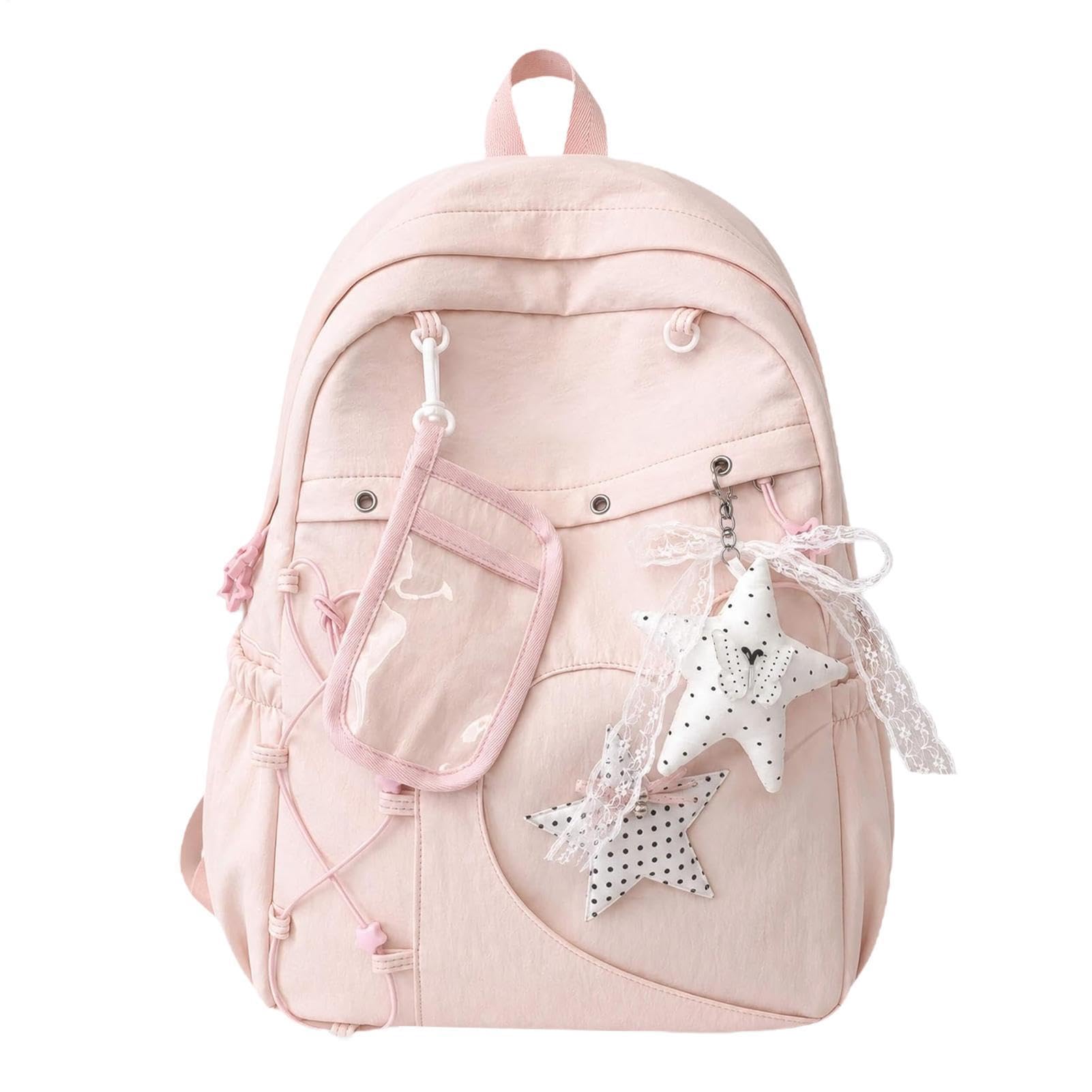 Zaino da ragazza Leger Fashion impermeabile con tasca trasparente, Rosa