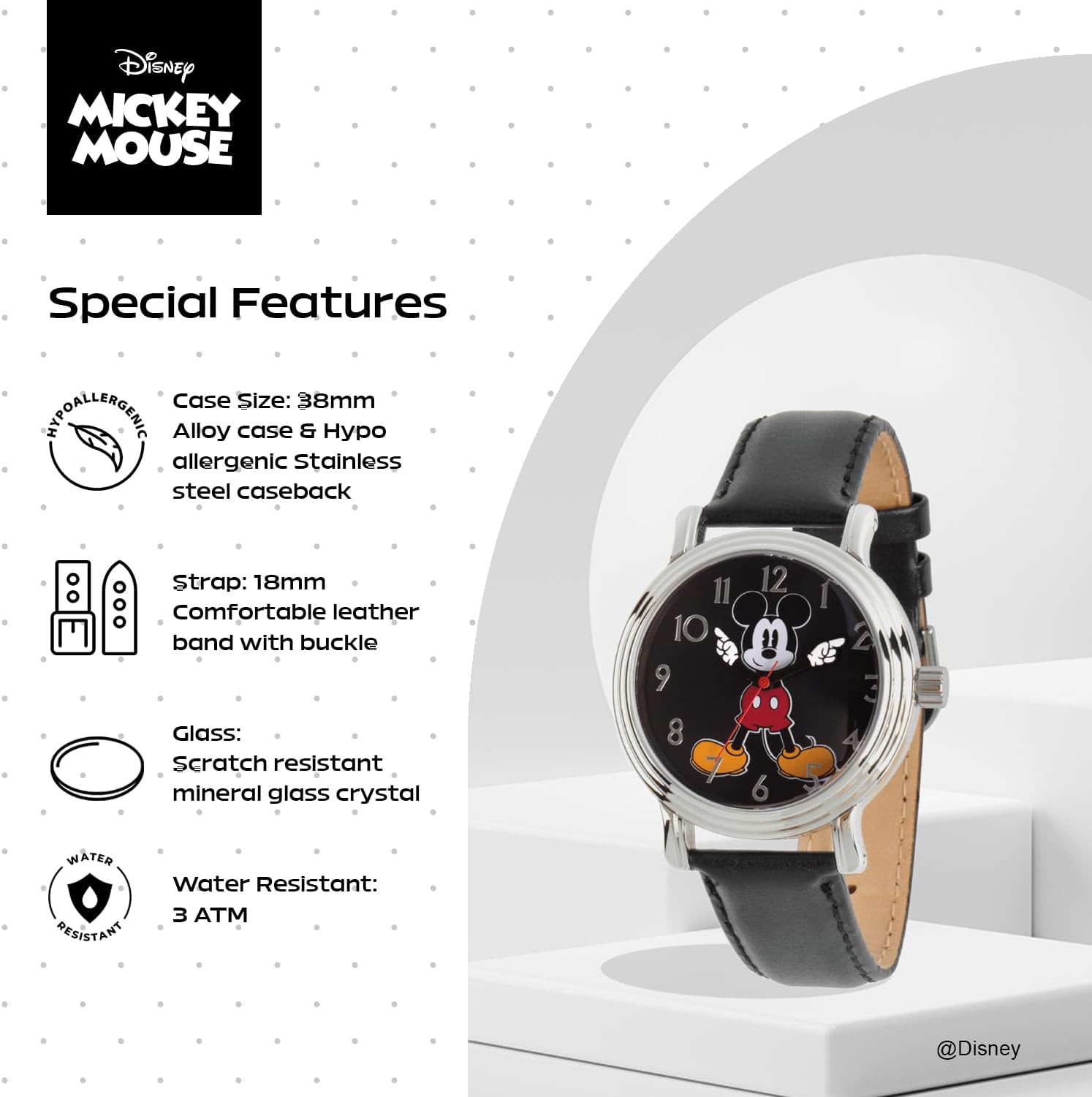 Disney Classic Mickey Mouse Head Silhouette Watch – Stylish & Fun Mickey Watch for Women, Gift Fans – Women's Mouse Watches with Silver Bezel & Durable Nylon Strap - Image 4