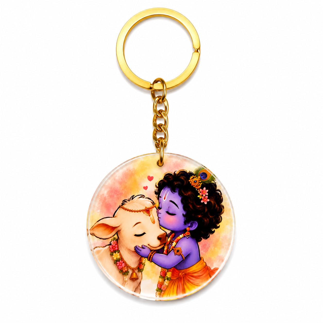 Bal Krishna with Sacred Cow Acrylic Keychain | Premium Round Single-Sided Printed Acrylic Key Ring | Baby Krishna Devotional Keychain for Bike, Car, House Keys, Backpack & Gift-image-21
