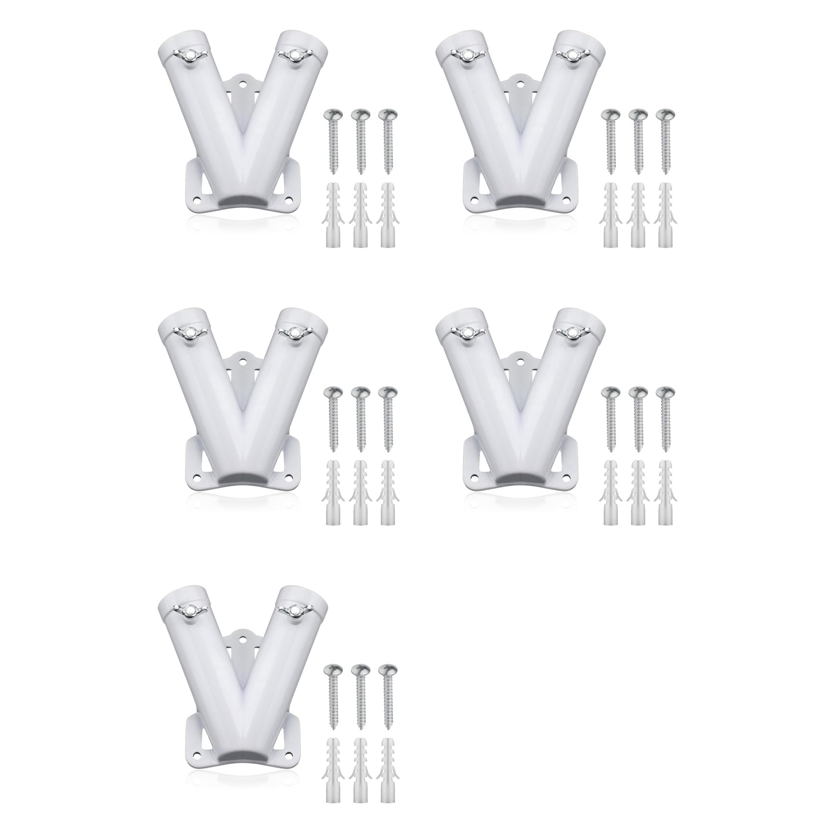 Jnchdghwa White 5X Double Flagpole Bracket Holder, V Shape Aluminum Alloy Flagpole Wall Mount Bracket Windproof Flag Bracket Mounting