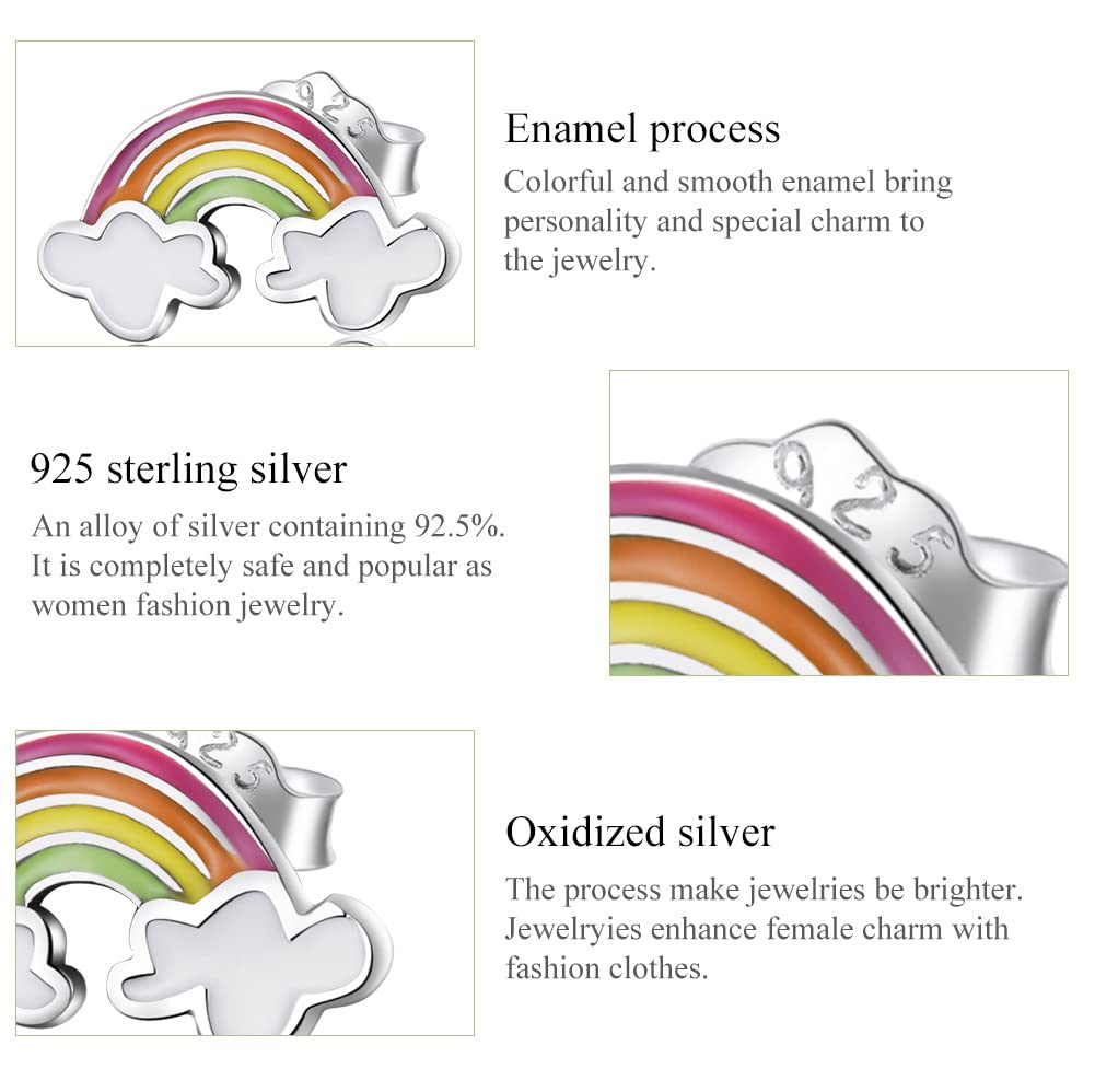 YCTTKDD Regenbogen-Wolken-Ohrstecker, 925er-Sterlingsilber, Bunte Ohrstecker für Damen, Schmuckset, Freundschaft