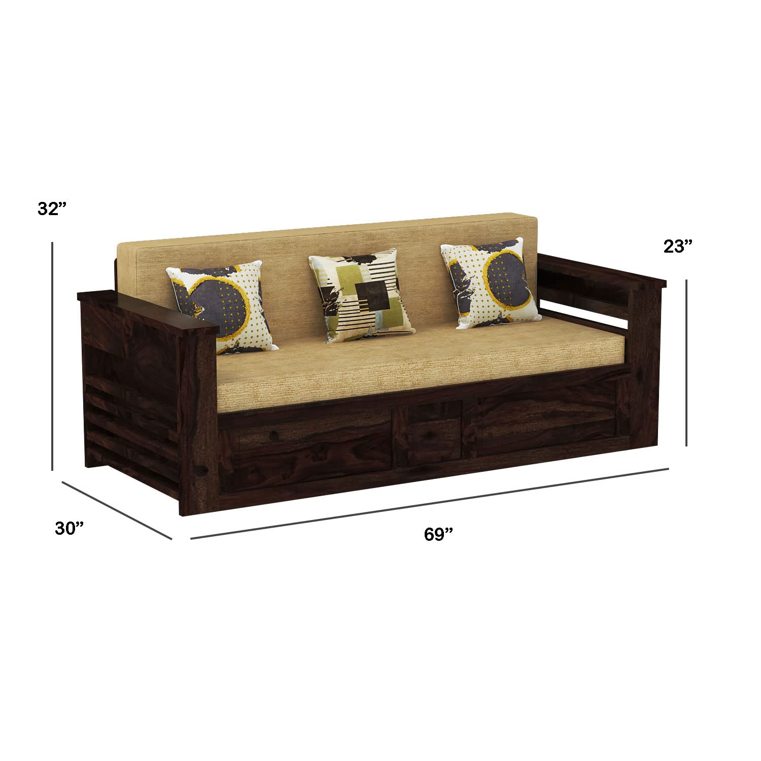 Mamta Furniture Solid Sheesham Wood Sofa Set 3 Seater Furniture Wooden 3-Person Sofa Cums Bed For Home Living Room With Cushions|Sofa Cum Bed|Sheesham Wood, Walnut Finish Mamta Furniture Solid Sheesham Wood Sofa Set 3 Seater Furniture Wooden 3-Person Sofa Cums Bed For Home Living Room With Cushions|Sofa Cum Bed|Sheesham Wood, Walnut Finish