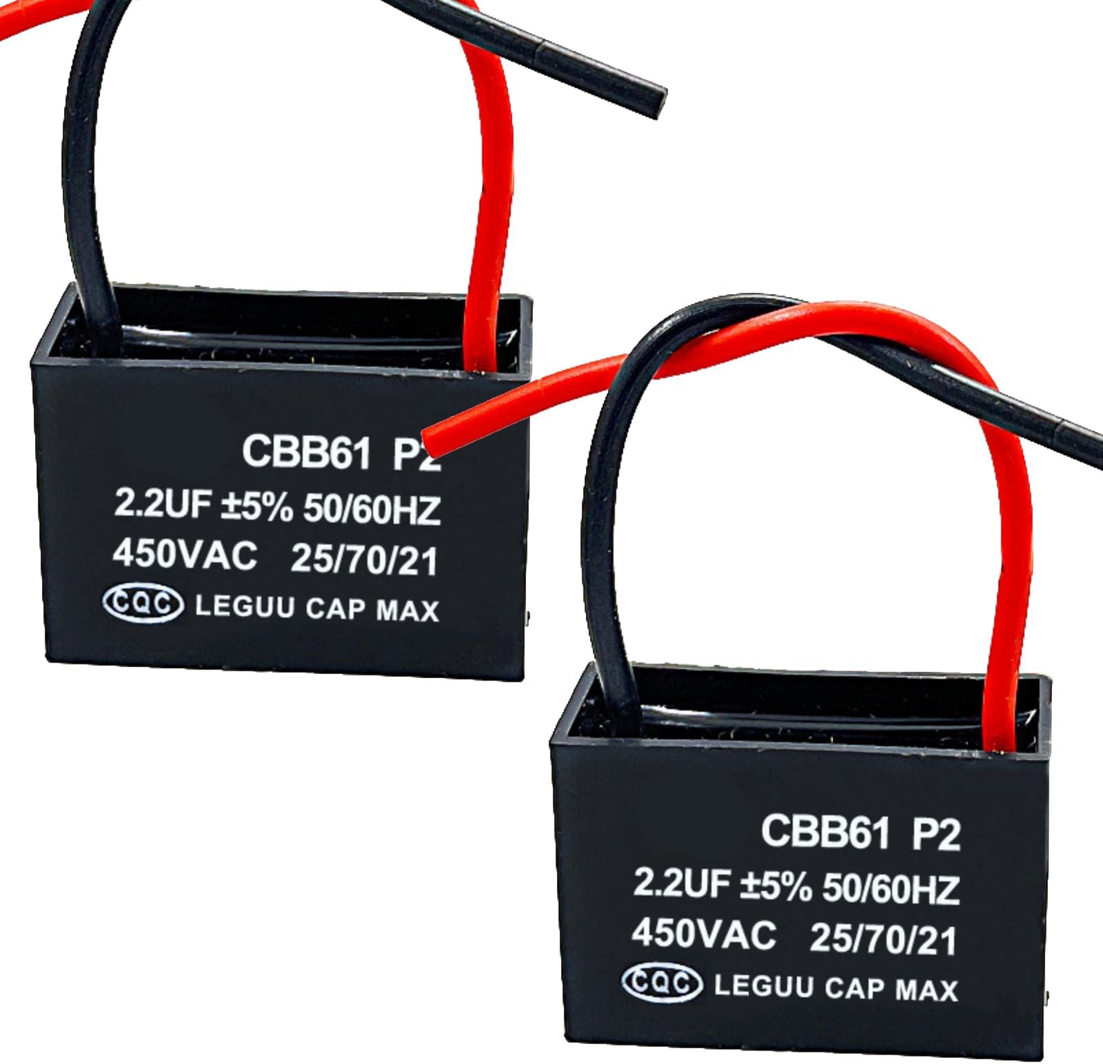 2 Pack CBB61 2.2UF 450V AC Ceiling Fan Capacitor 2-Wire Metallized Polypropylene Film Motor Start/Run Capacitor 50/60Hz Compatible with 250V/370V/440V