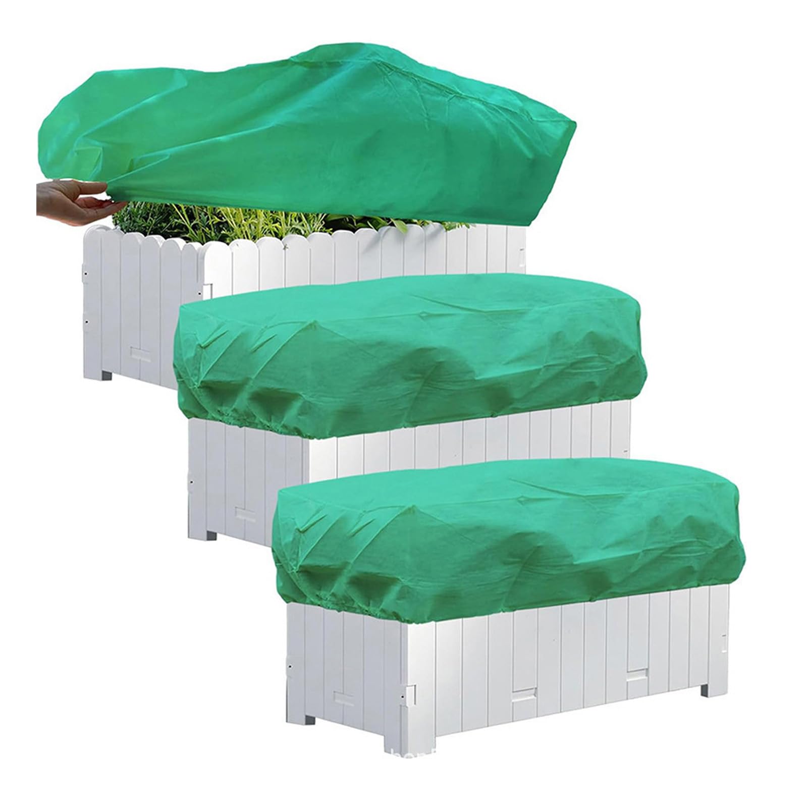 VELORIX Plant Cover for Winter Frost Protection, 3-Pack of Breathable Flower Box Covers with Adjustable Drawstrings, Heavy-Duty Rectangular Plant Protection Bags for Balcony (80x60x40cm,3Pcs Green)