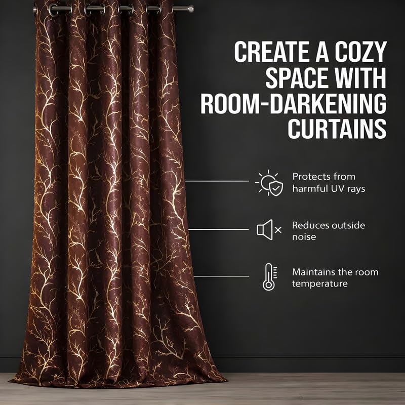 Image of Velvet 8 Feet Blackout Curtain Panels, 70% Light-Blocking Heavy Thermal Insulated Drapes (2 Panels, 243x121 cm, Brown)