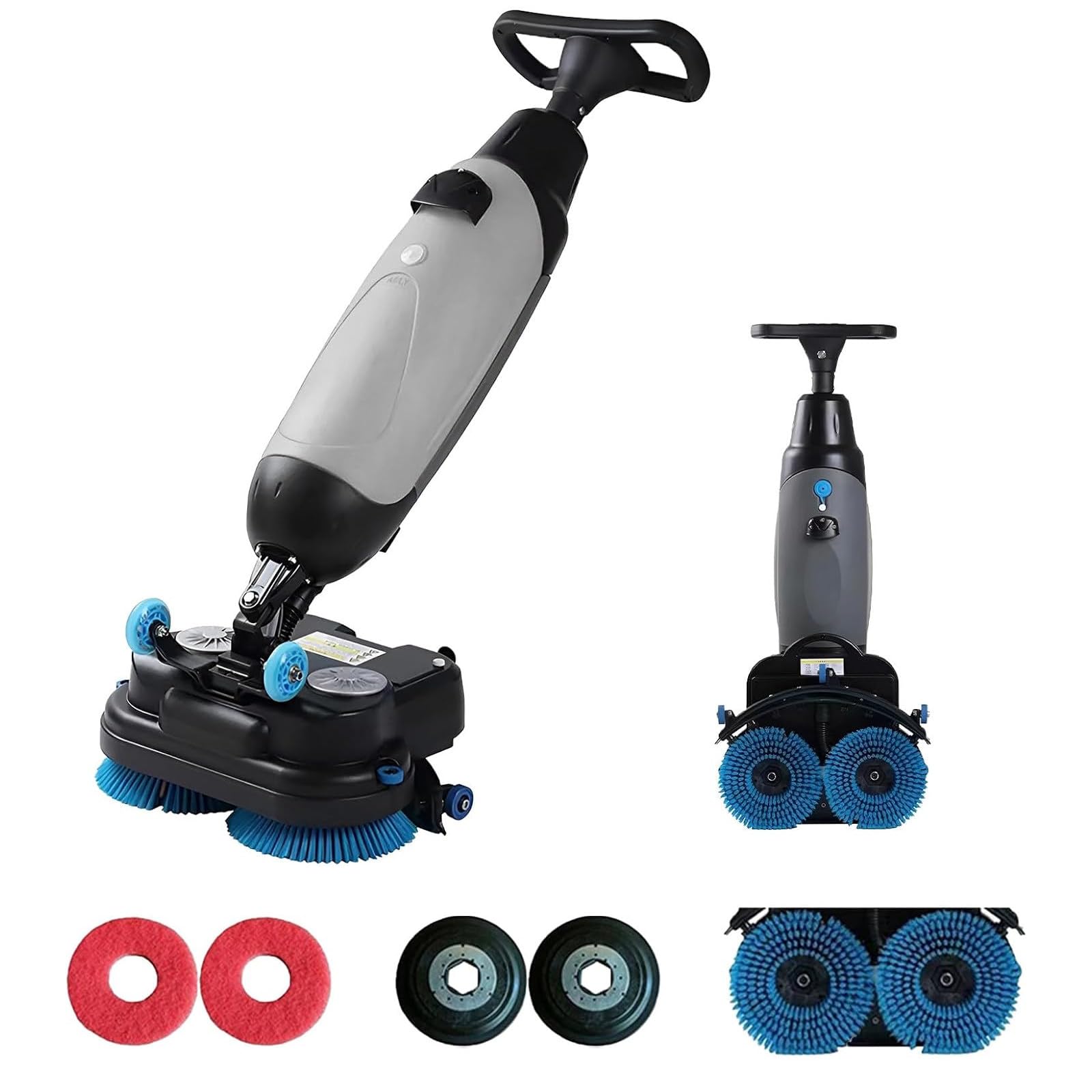 LURECAQING Battery Powered Floor Scrubber with 360° Rotating Head, 36V/10A Rechargeable Battery, 90~120min Runtime, Low-Noise, Ideal for Offices, Retail Stores and Commercial Buildings grey