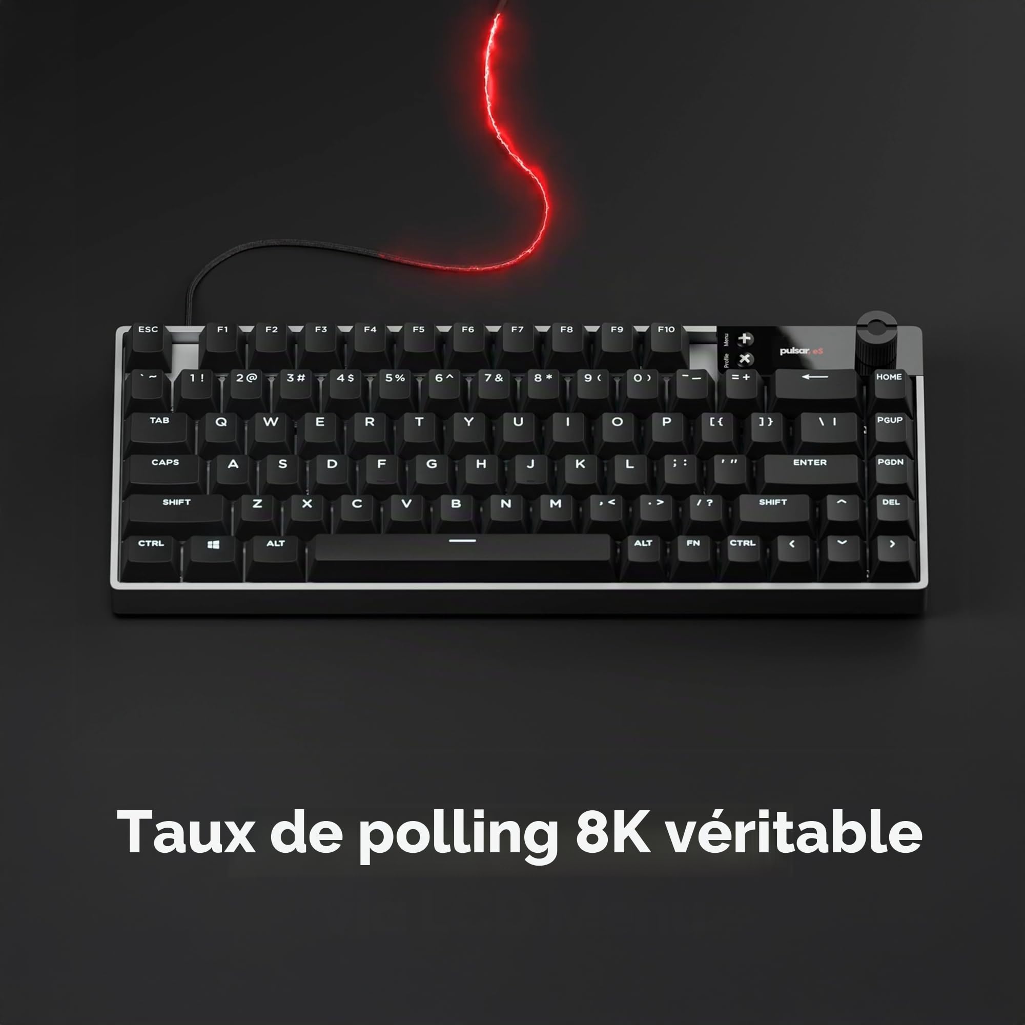 Pulsar Gaming Gears ES HE 70 Clavier de Jeu mécanique, taux de numérisation 8K et Interrogation 8K pour Une Latence Ultra-Faible, Touches PBT Double Shot, rétroéclairage RVB, Bouton de Volume, 70