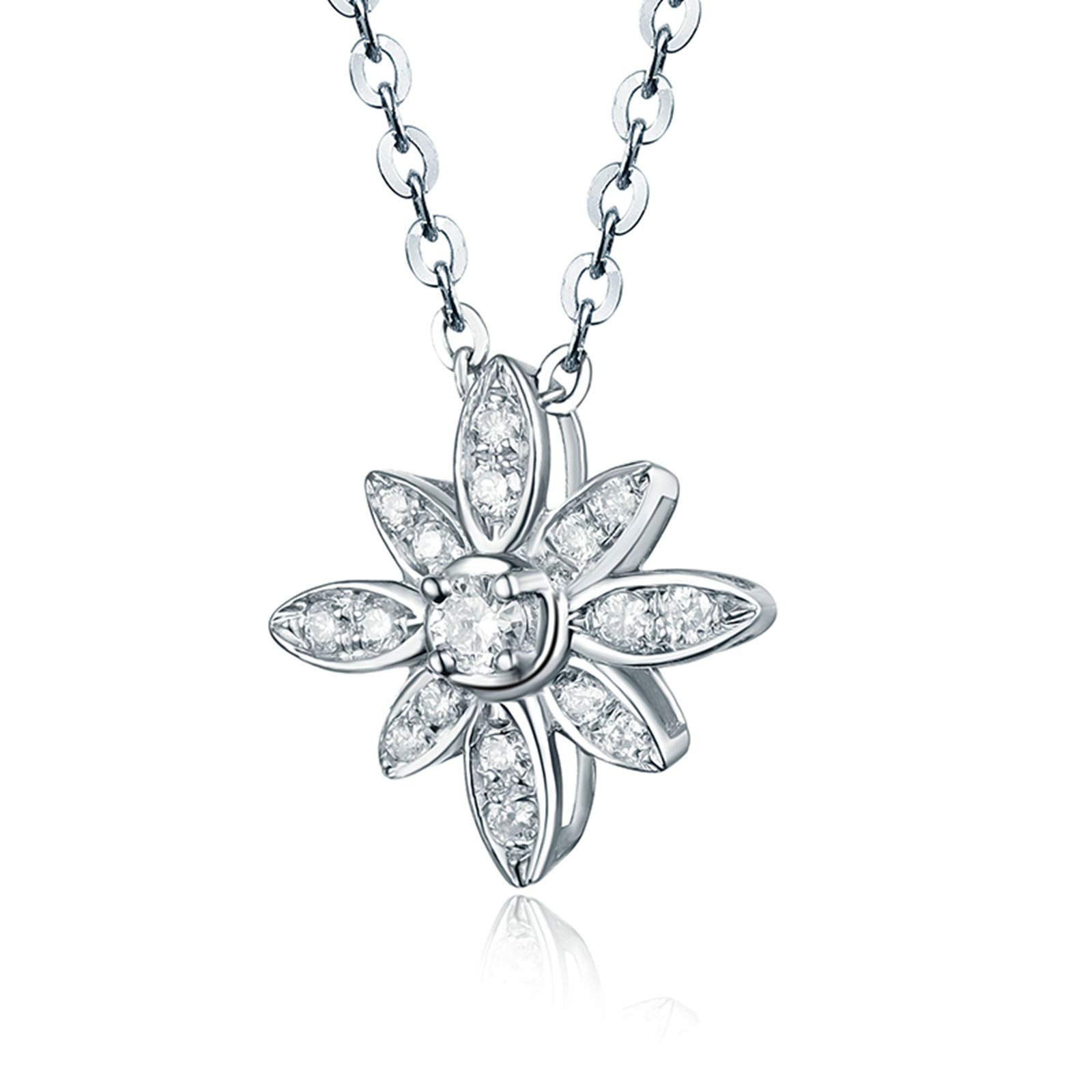 Collar con Colgante, Forma de Flores con Diamantes, Collares con Colgante de Oro Blanco de 18 Quilates para Mujeres y niñas, Regalo para el día de la Madre/Día de San Valentín, Oro Blanco