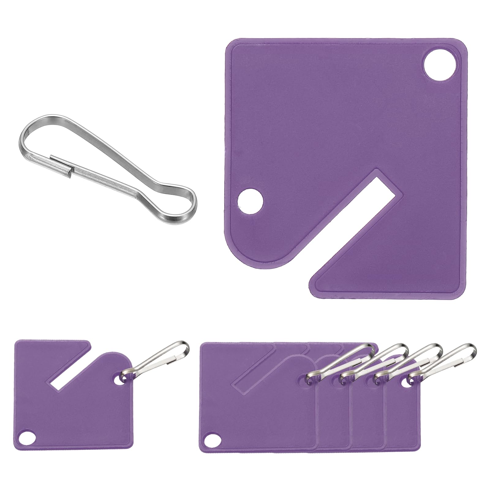 PATIKIL 100 Pcs Key Tags, 1.5" Plastic Hanging Tag Slotted Key Tags Square Blank Writeable Durable with Metal Snap Hooks for Cabinet Boxes Lockers Identifiers Home Garage, Purple